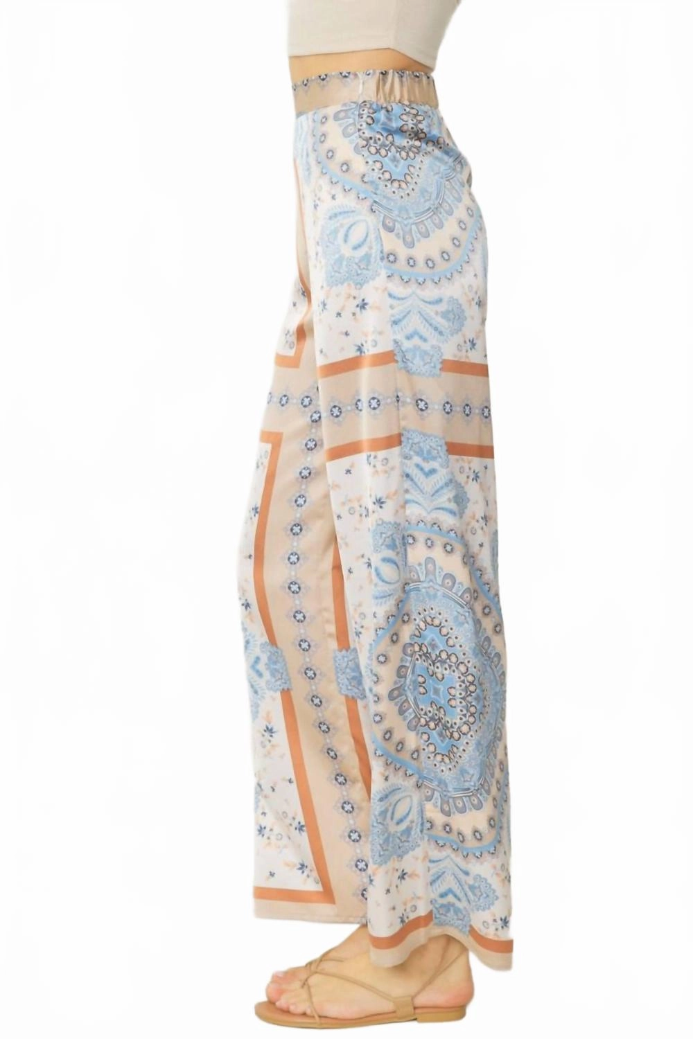 Boho Chic Satin Pant And Kimono Two-Piece Set In Blue