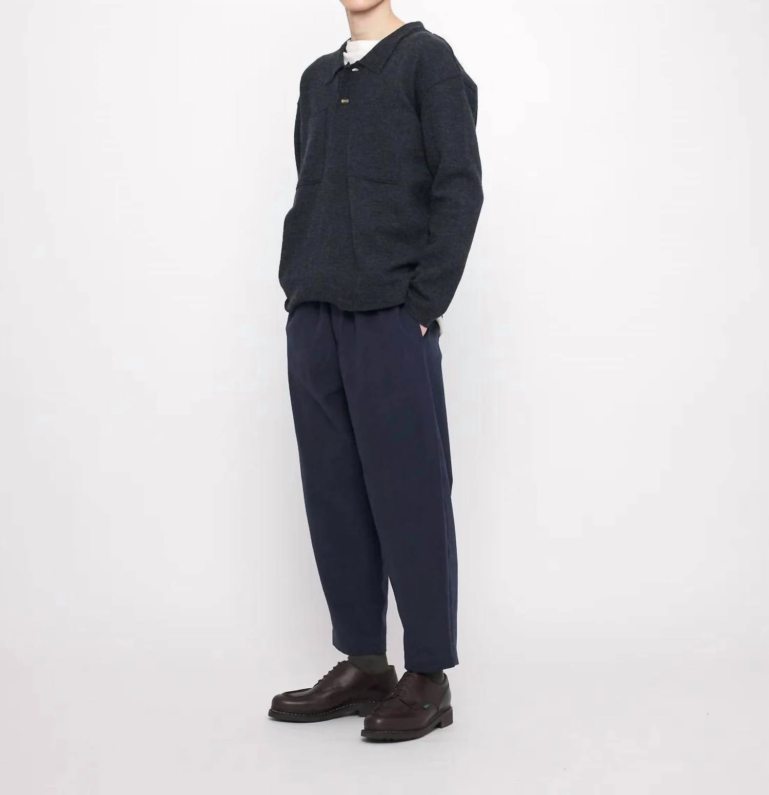 Boiled Wool Pocket Pullover Top In Gray