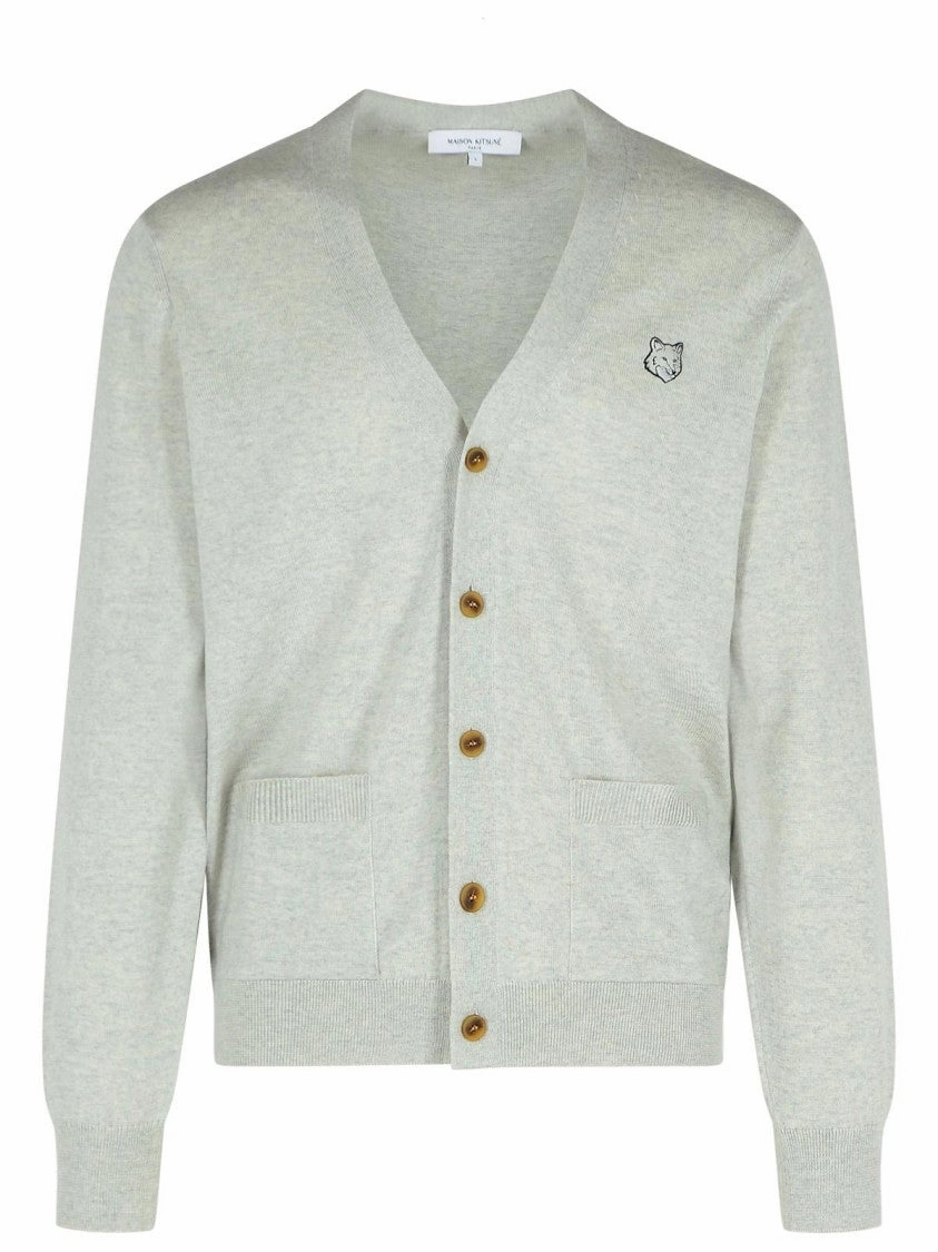 Bold Fox' In Light Grey Wool Cargigan