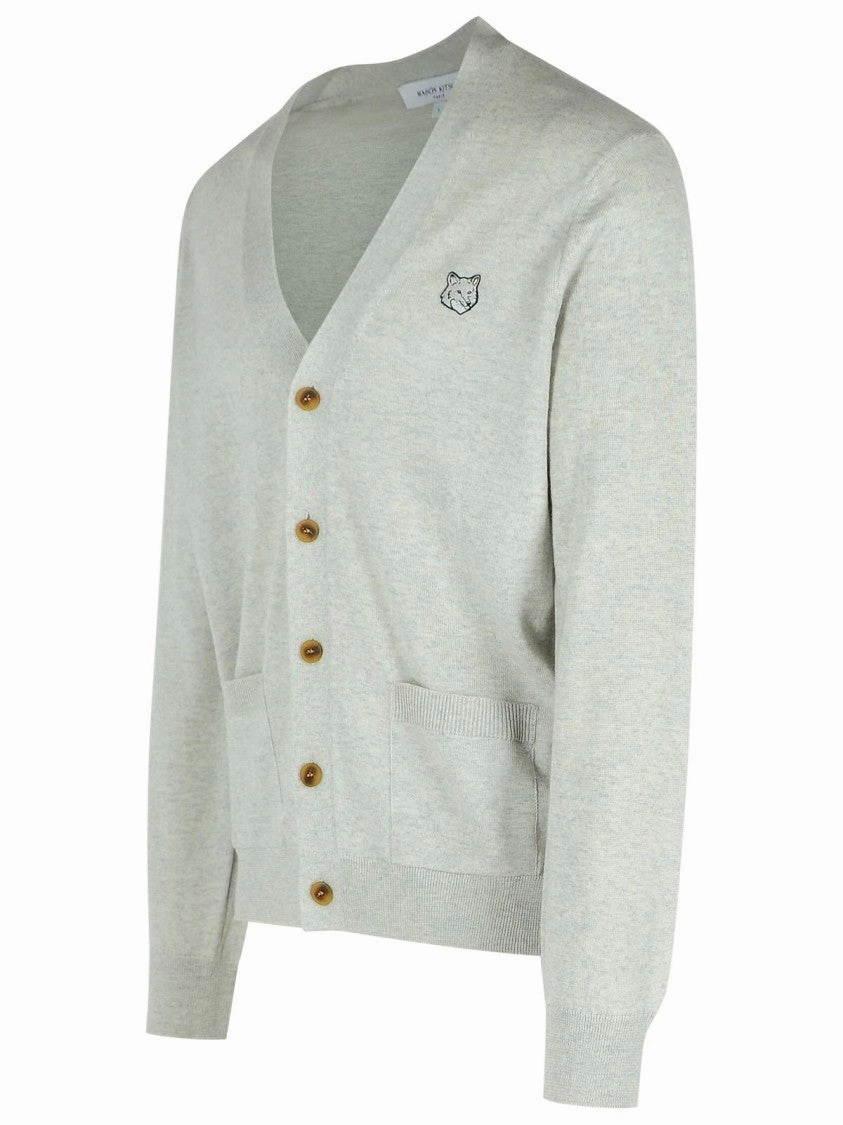 Bold Fox' In Light Grey Wool Cargigan