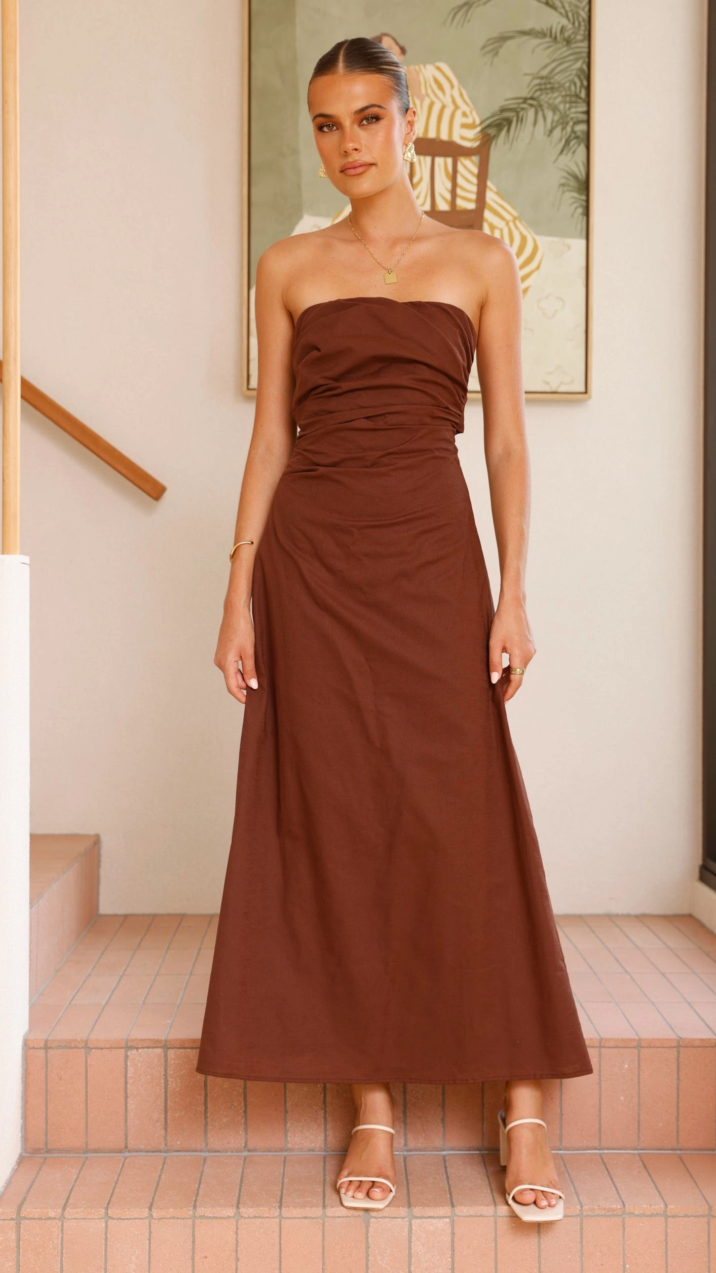 Bolivia Strapless Midi Dress - Chocolate