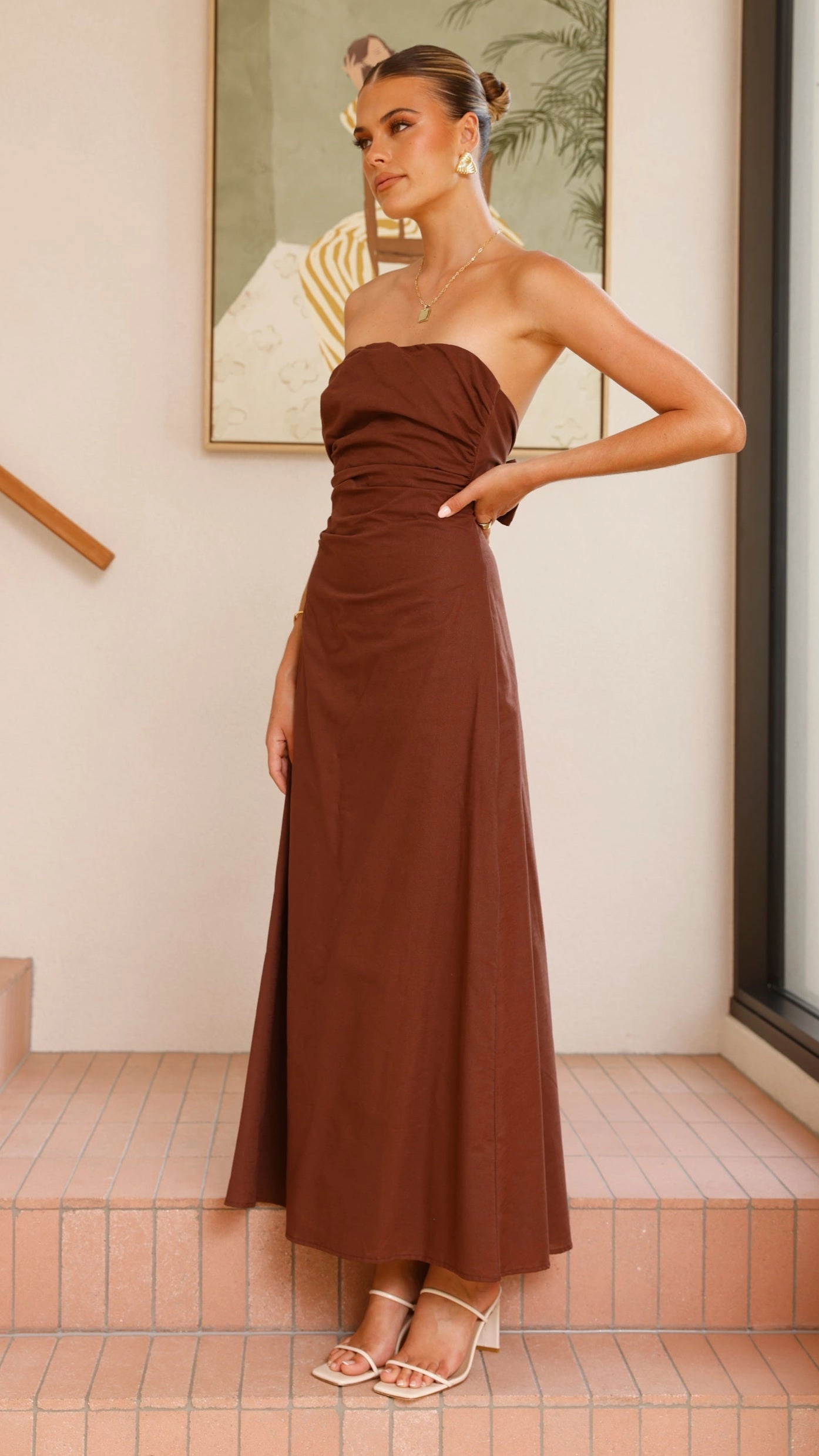 Bolivia Strapless Midi Dress - Chocolate