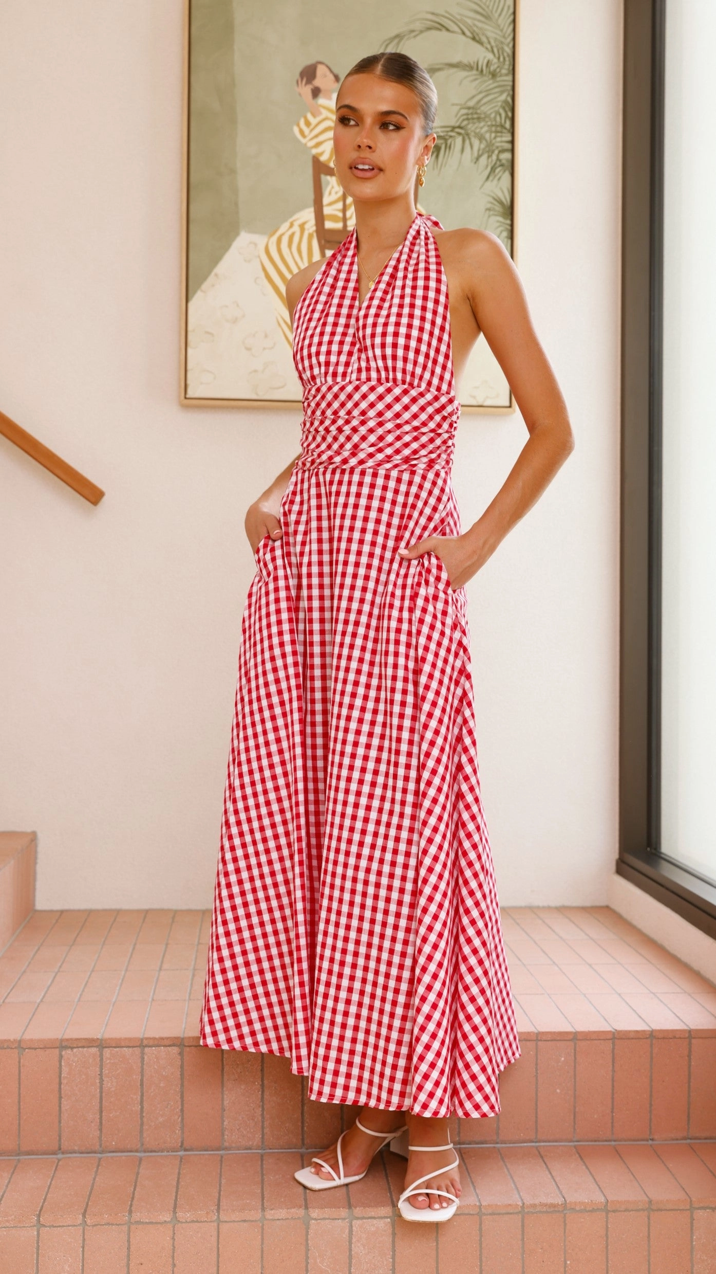 Brydie Halter Maxi Dress - Gingham Red