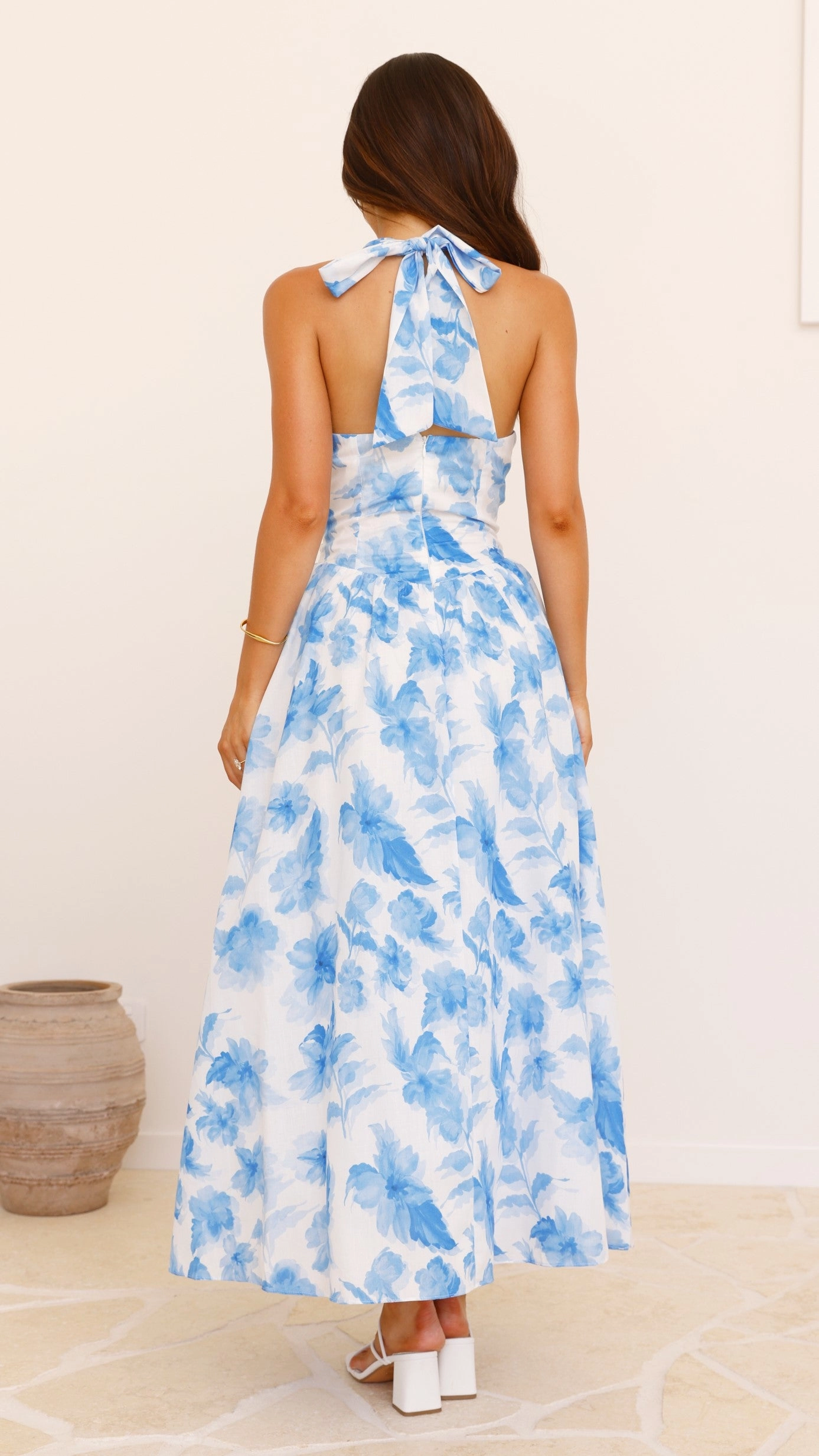 Bryony Halter Neck Maxi Dress - Blue Floral