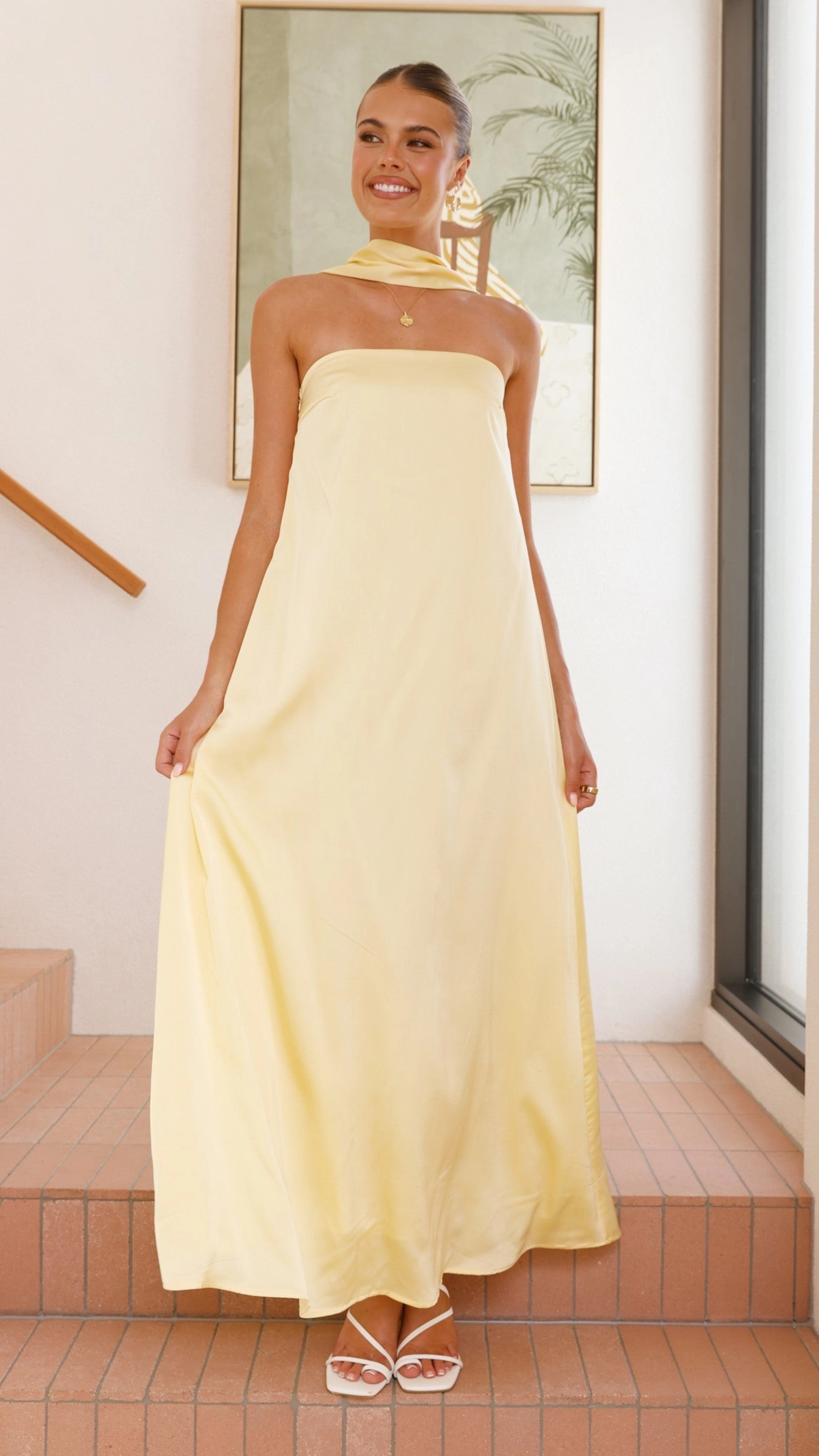 Caitie Strapless Scarf Maxi Dress - Yellow