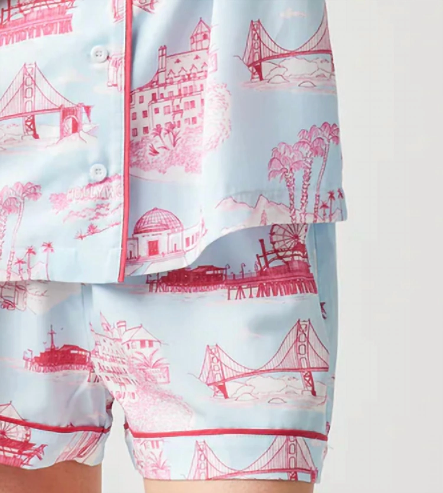 California Toile Pajama Short Set In Light Blue Pink