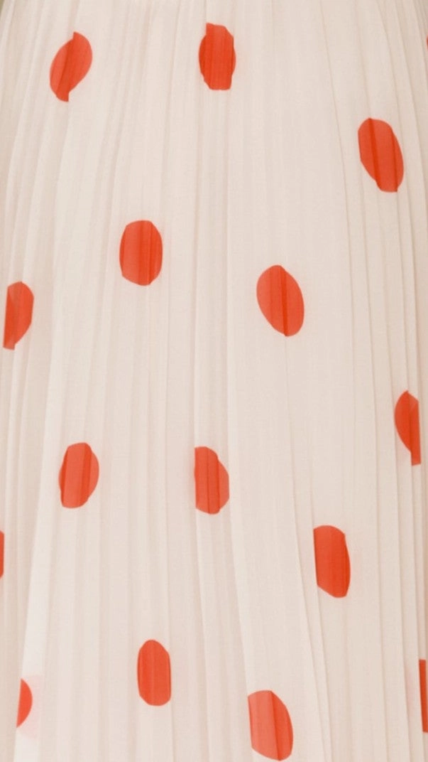 Cambree Peplum Top and Maxi Skirt Set - Beige / Red Polka Dot