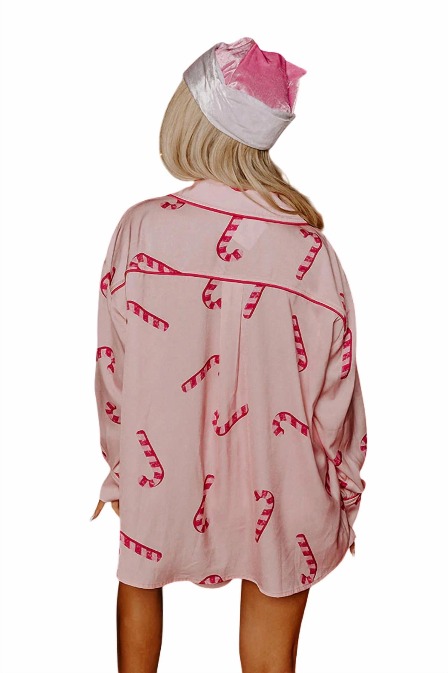 Candy Cane Kisses Satin Pajama Set In Pink