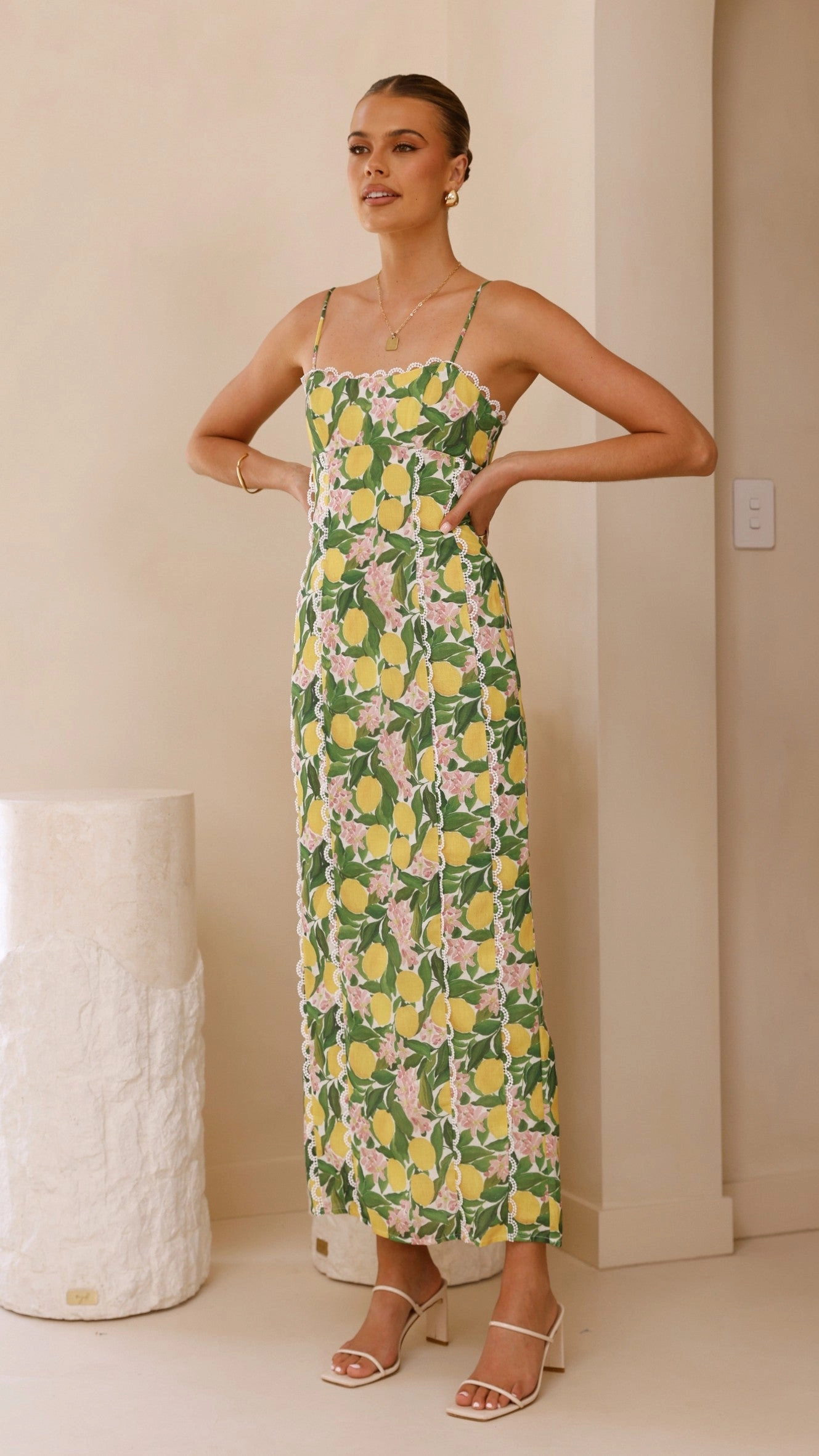 Carlia Midi Dress - Lemon Print