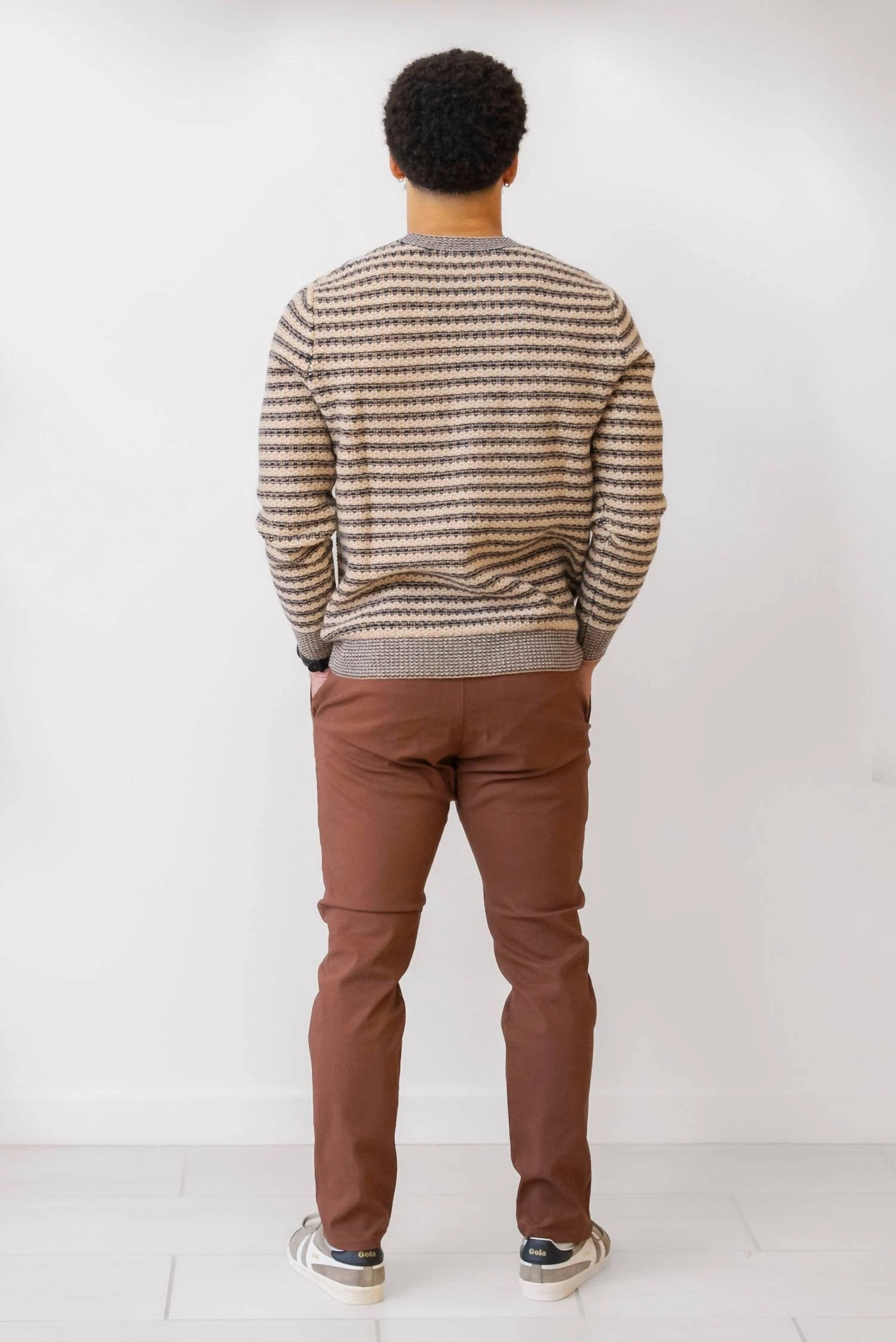 Carrick Sweater In Navy Oat Stripe
