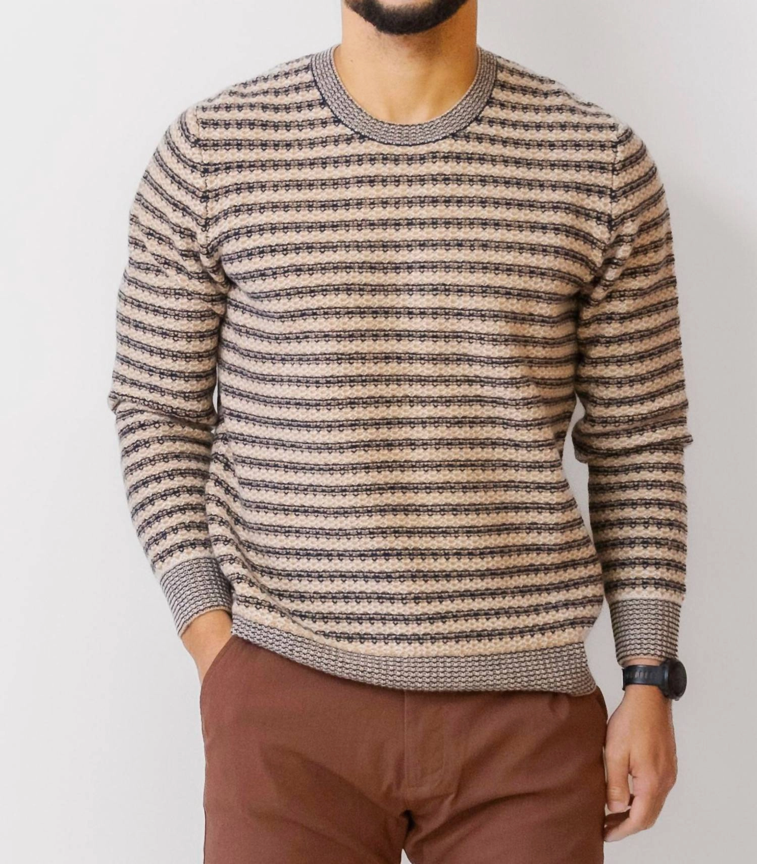 Carrick Sweater In Navy Oat Stripe