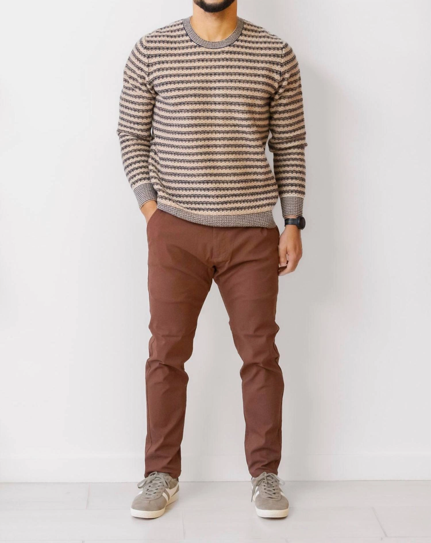 Carrick Sweater In Navy Oat Stripe