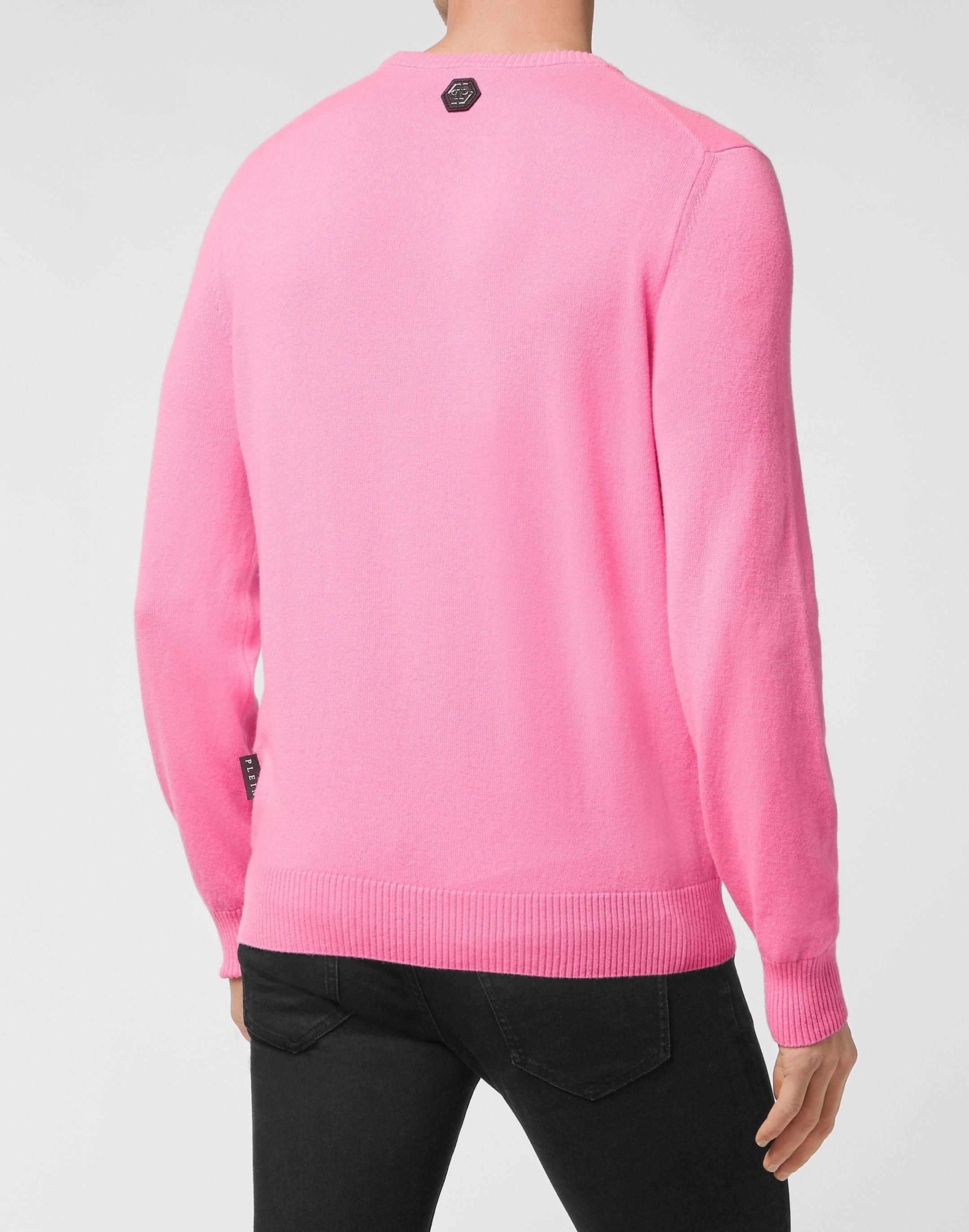 Cashmere Pullover Round Neck LS Iconic Plein with Crystals