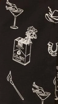 Charli Button Up Shirt and Shorts Set - Black/Beige Cowboy Print