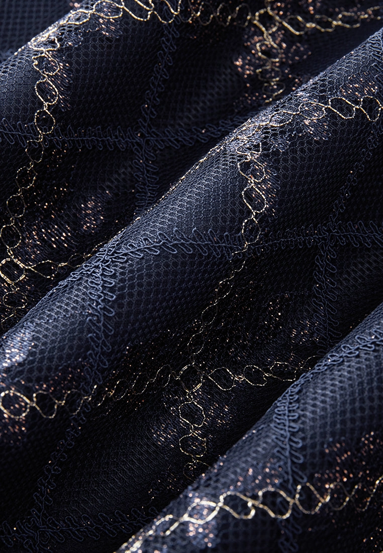 Check Lurex-detail Puff-sleeve Mash Dress