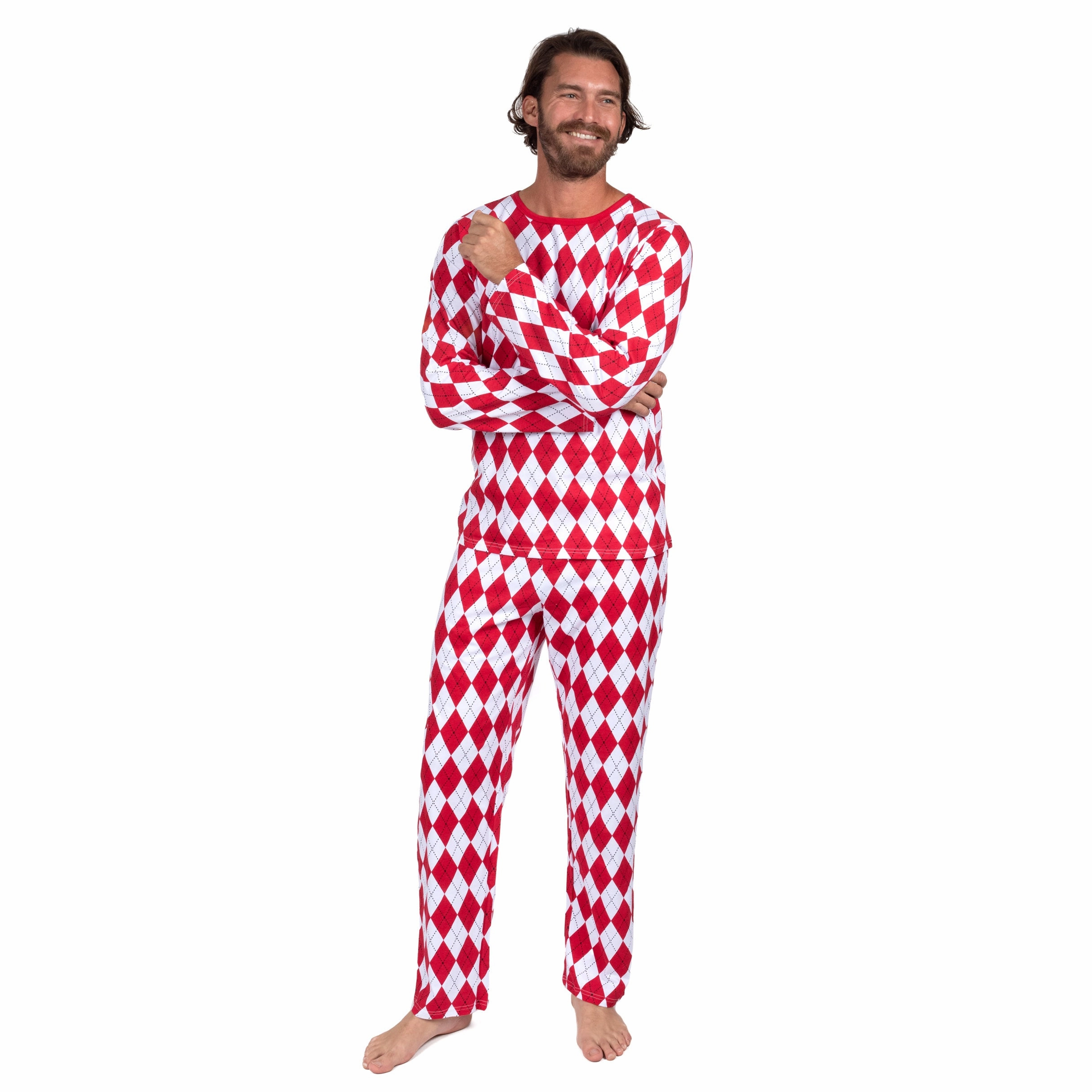 Christmas Mens Two Piece Cotton Loose Fit Pajamas Argyle
