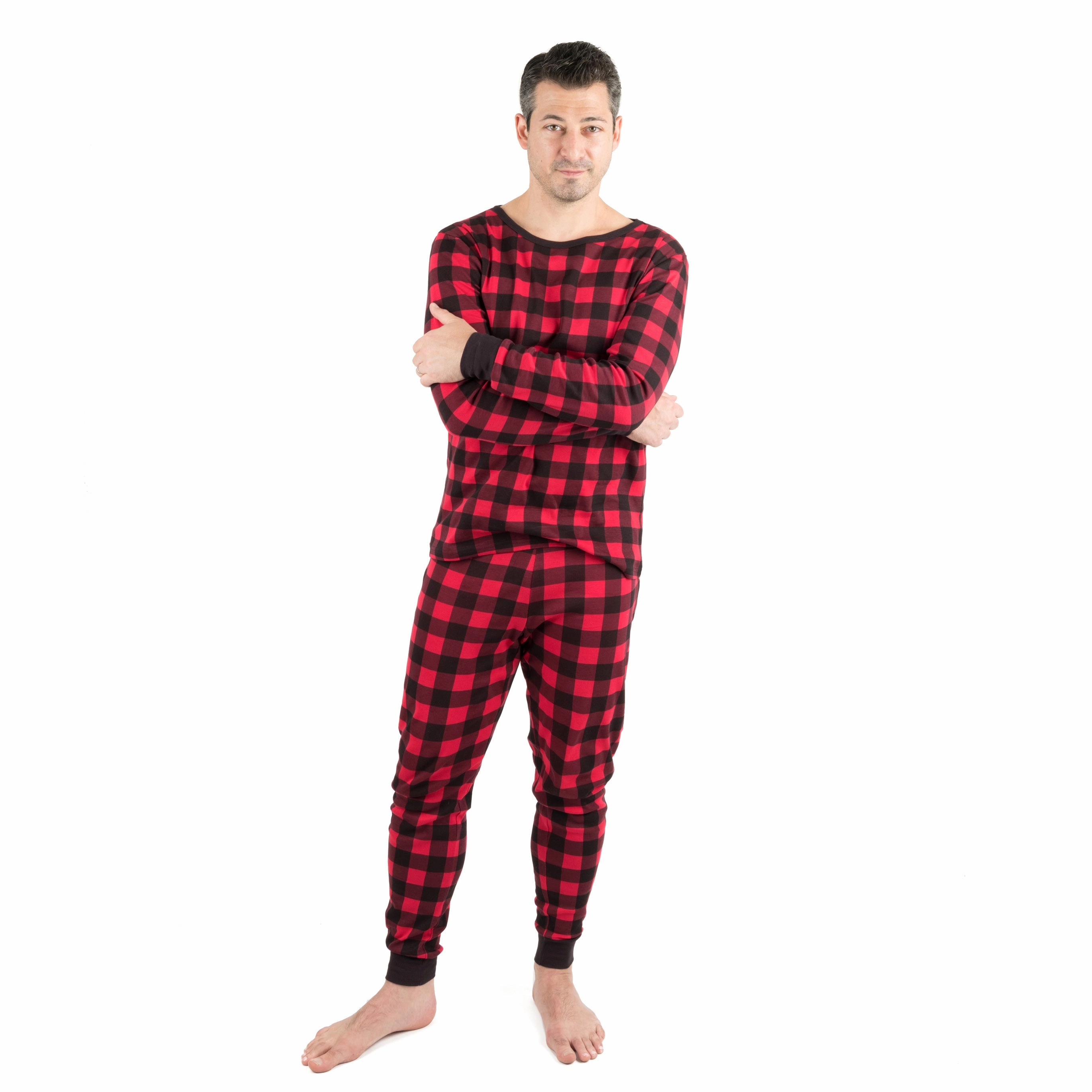 Christmas Mens Two Piece Cotton Pajamas Plaid