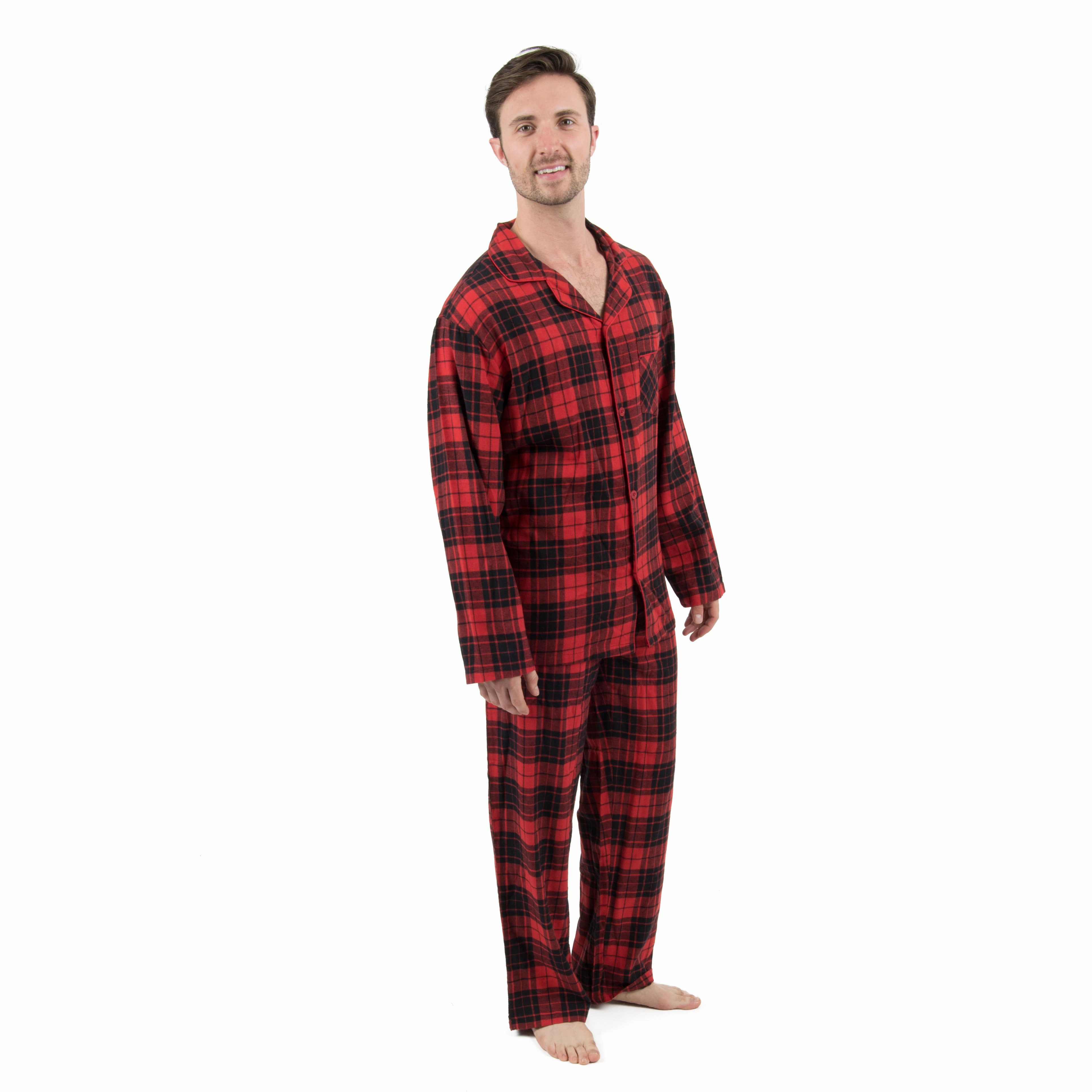 Christmas Mens Two Piece Flannel Pajamas Plaid