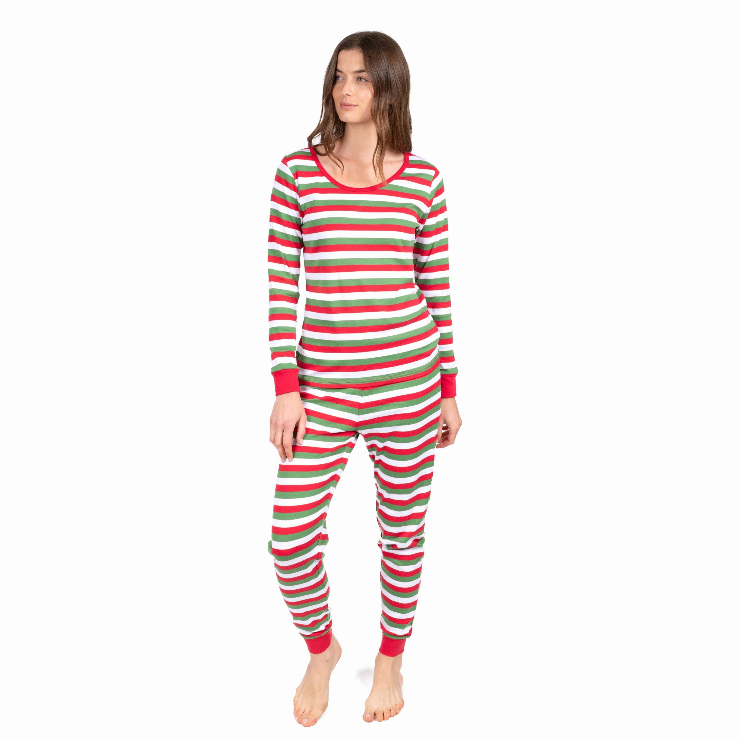 Christmas Womens Two Piece Cotton Pajamas Striped