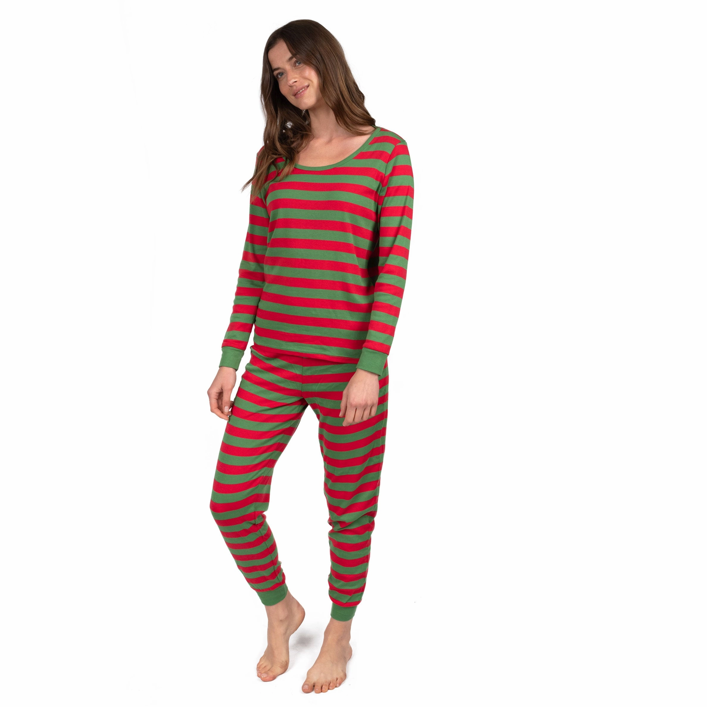 Christmas Womens Two Piece Cotton Pajamas Striped
