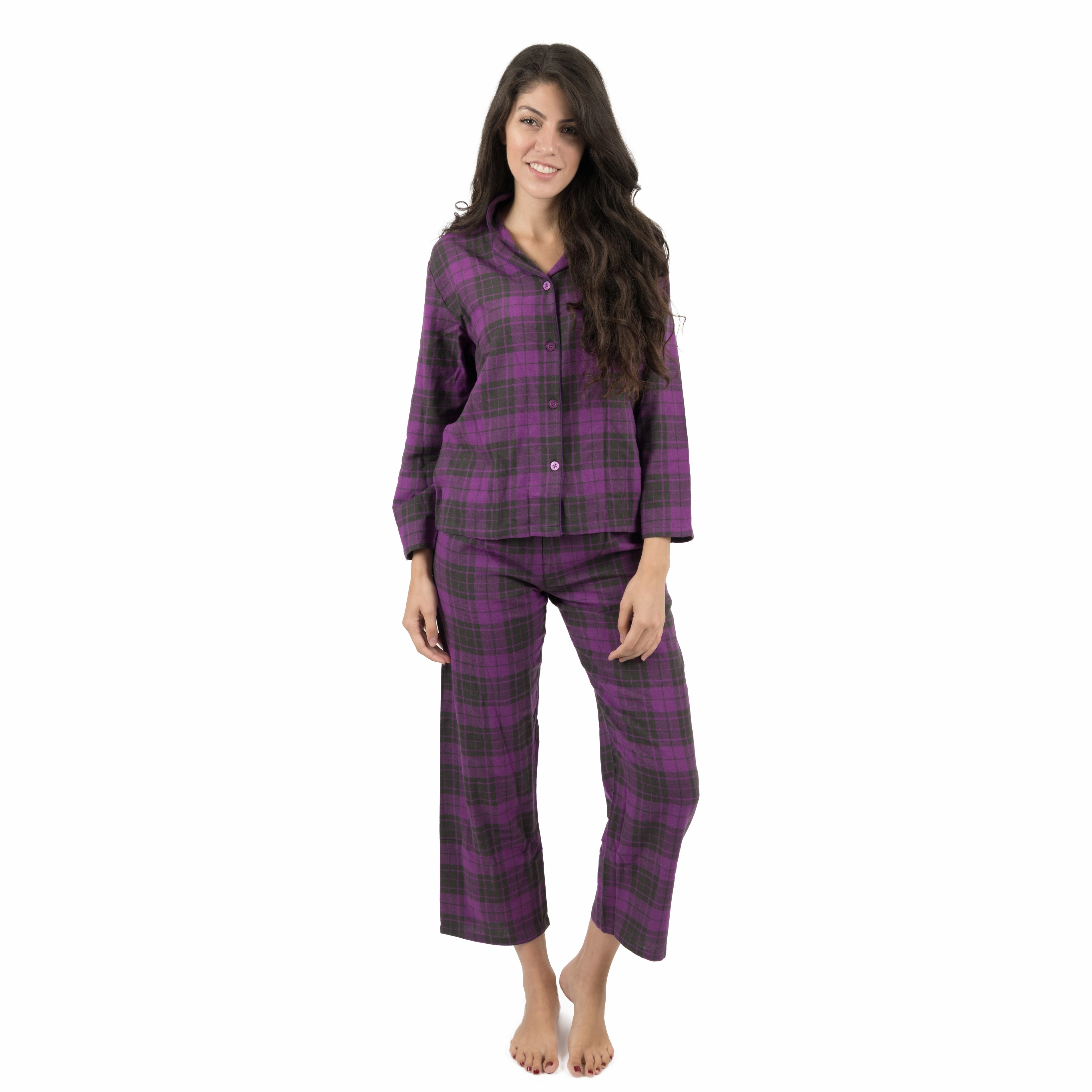 Christmas Womens Two Piece Flannel Pajamas Plaid