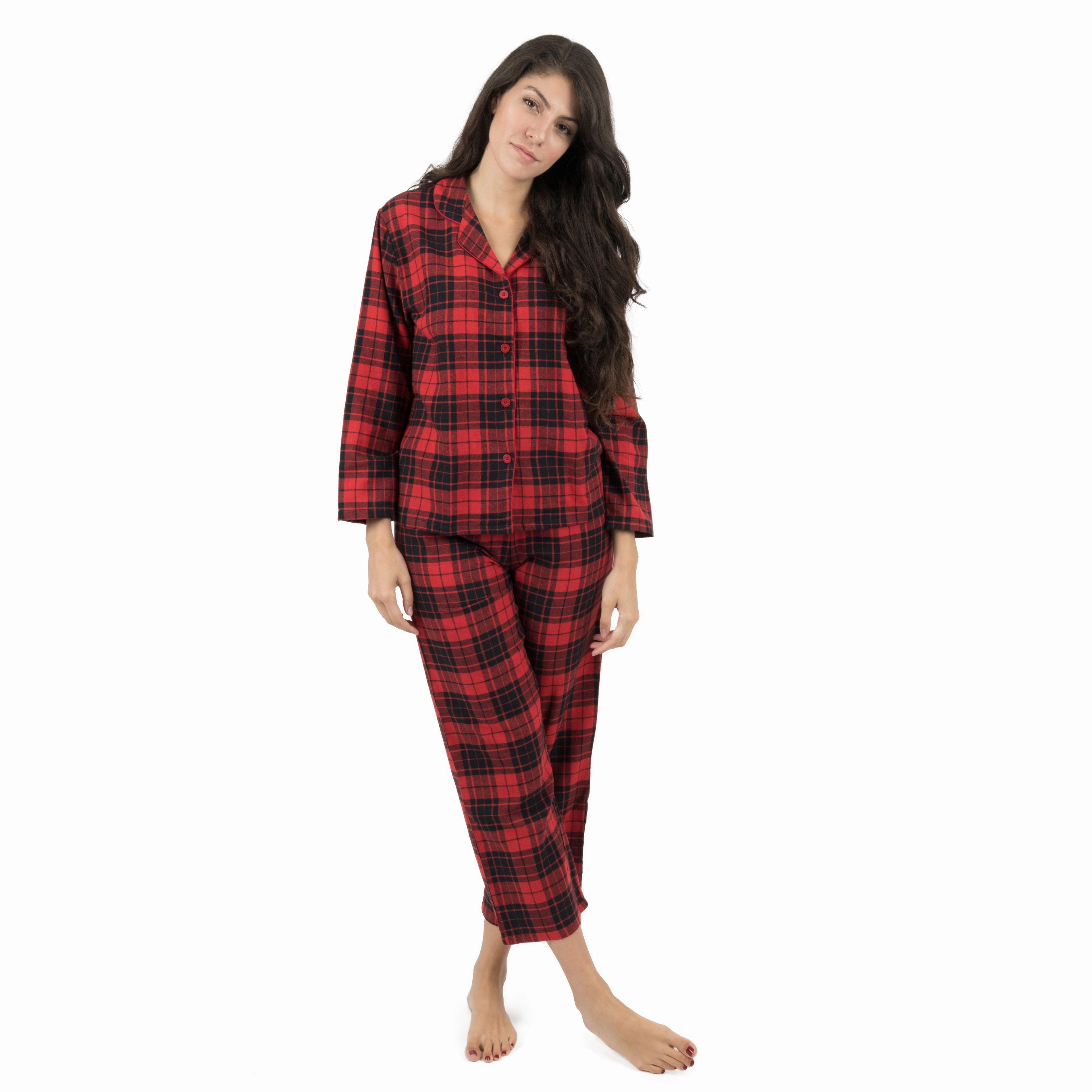 Christmas Womens Two Piece Flannel Pajamas Plaid