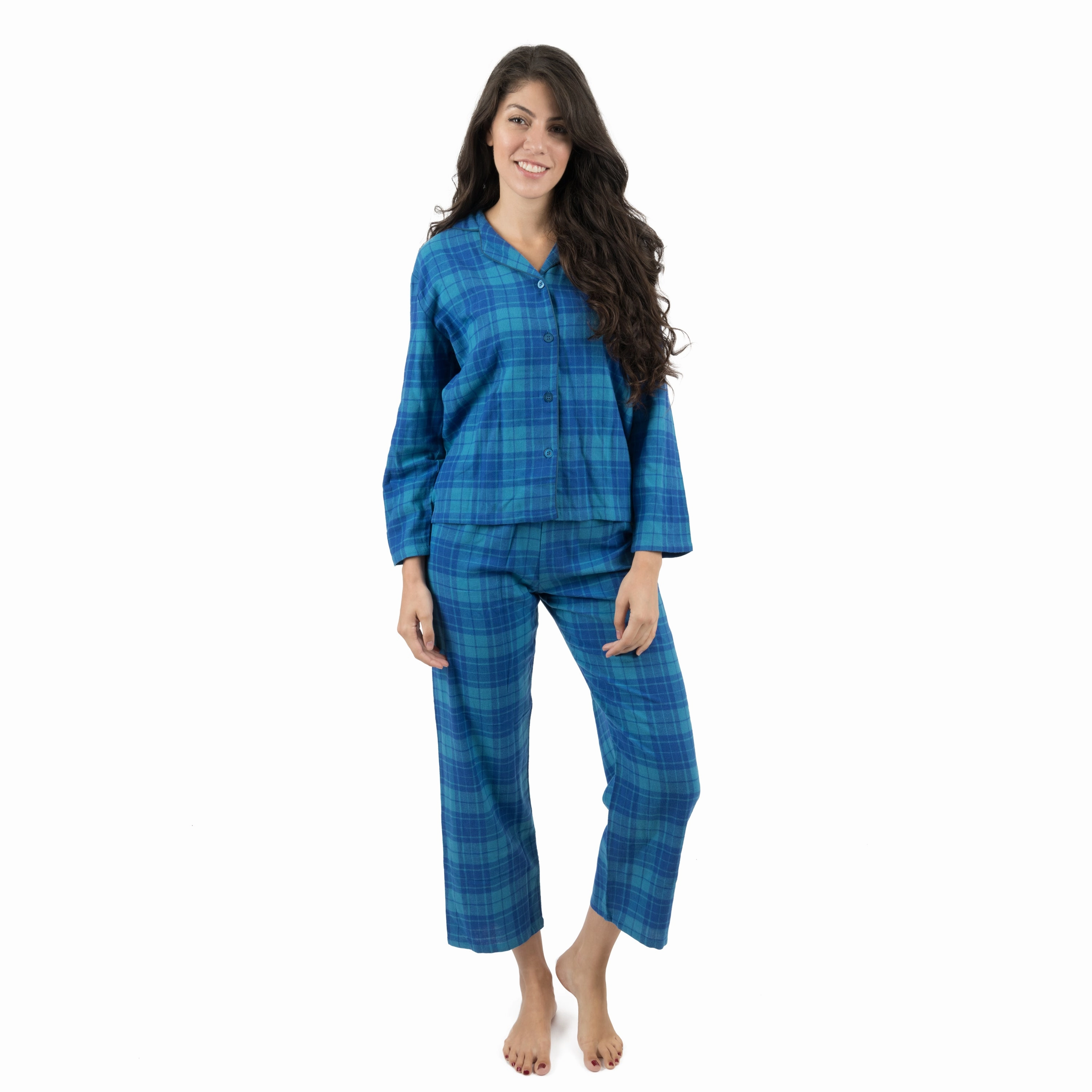 Christmas Womens Two Piece Flannel Pajamas Plaid