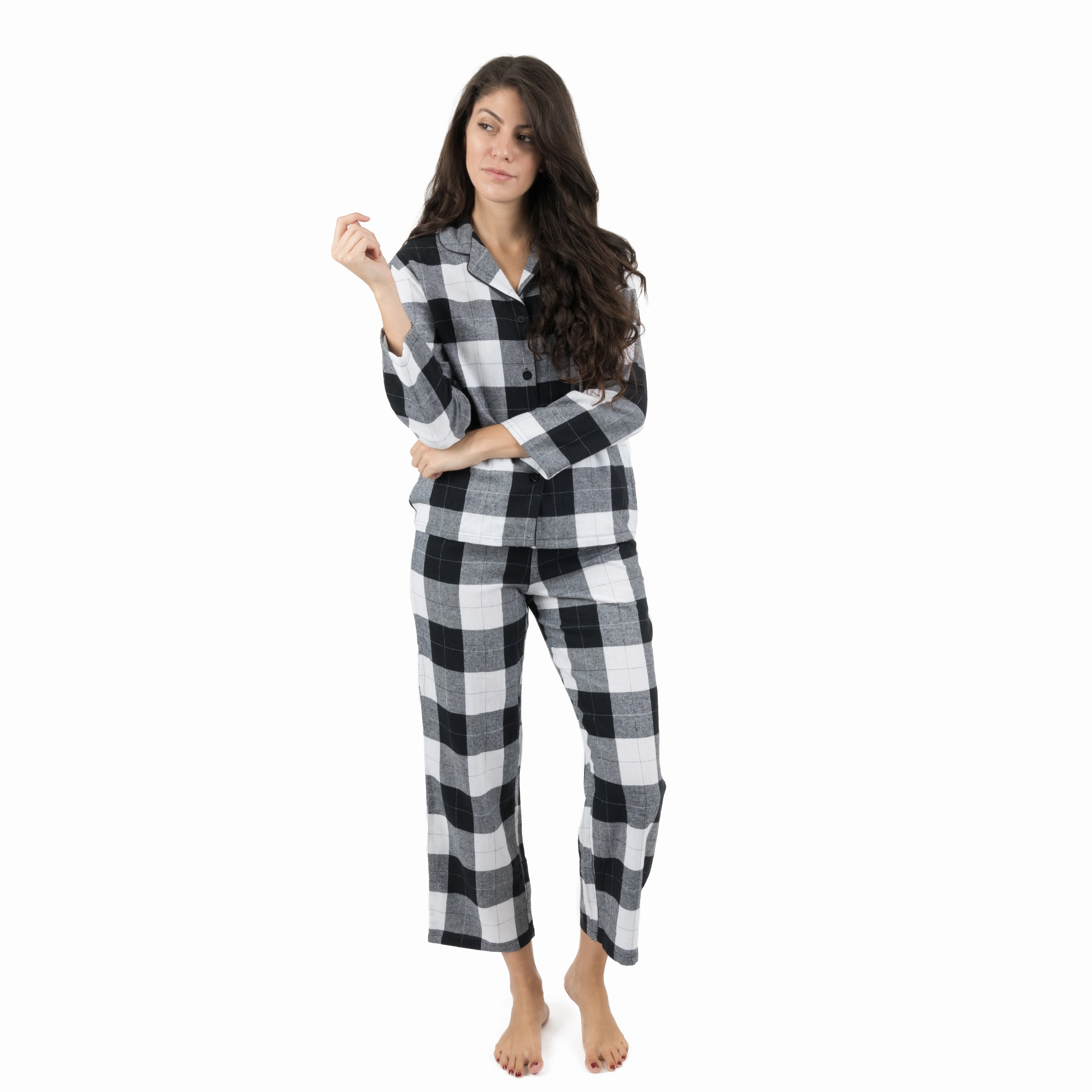 Christmas Womens Two Piece Flannel Pajamas Plaid