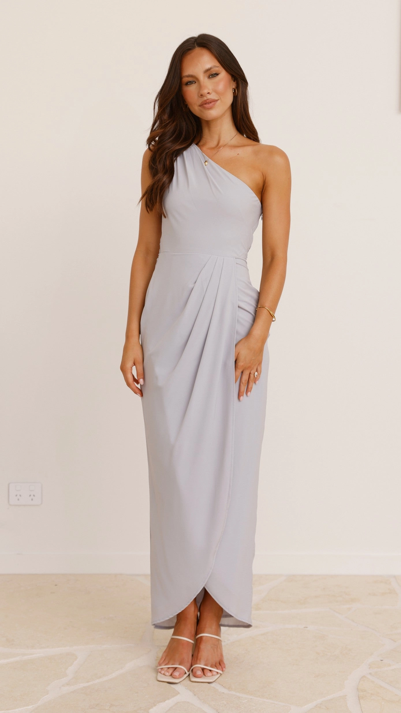 Clara One Shoulder Maxi Dress - Light Grey