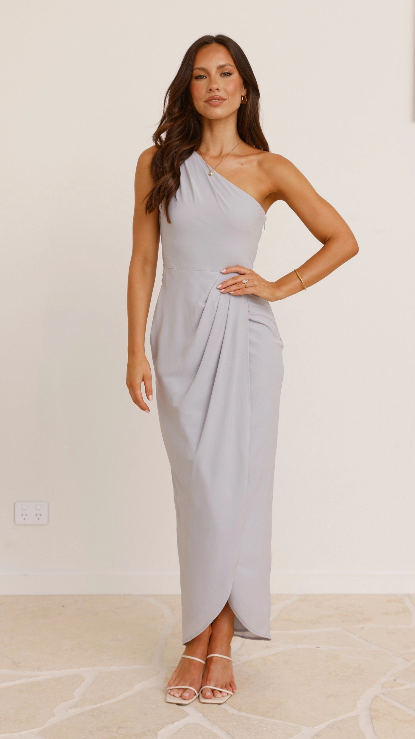 Clara One Shoulder Maxi Dress - Light Grey