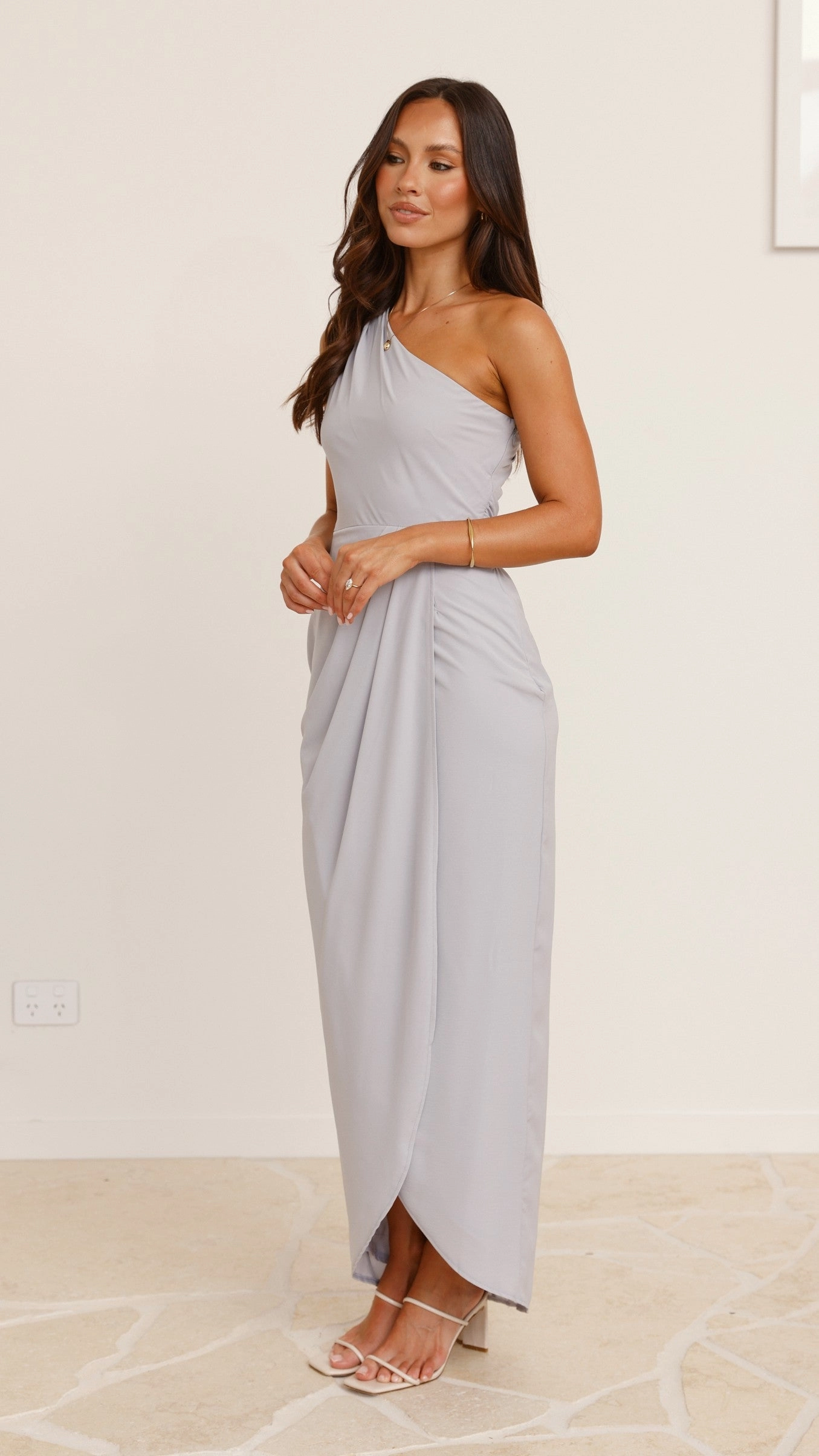 Clara One Shoulder Maxi Dress - Light Grey