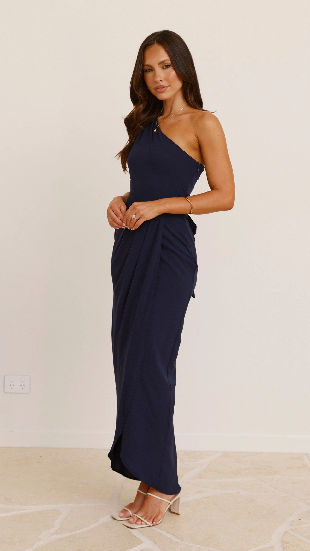 Clara One Shoulder Maxi Dress - Navy