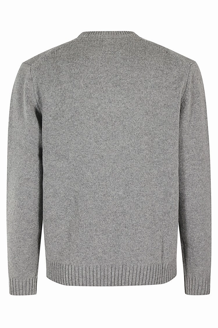 Classic Gray Crew Neck Sweater With Ribbed Trim