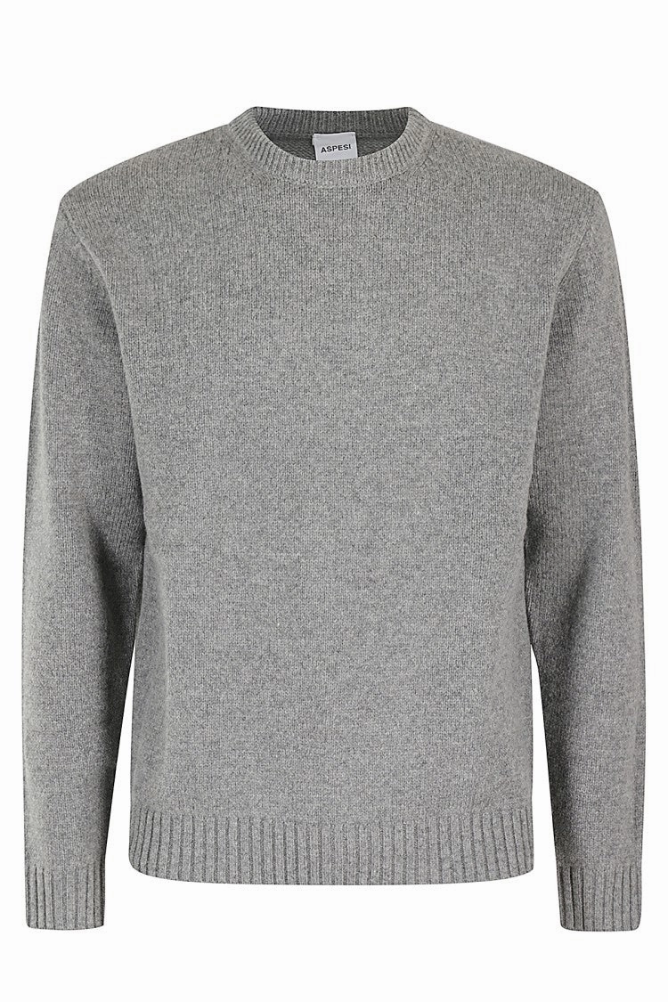 Classic Gray Crew Neck Sweater With Ribbed Trim
