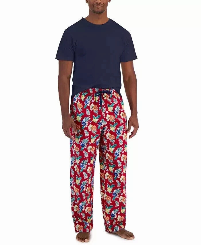 Club Room 2-Piece Pajama Set Men's Blue Red Tropical T-Shirt & Pants MXX80