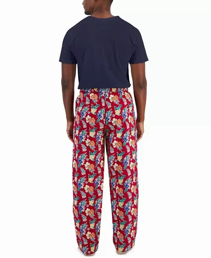 Club Room 2-Piece Pajama Set Men's Blue Red Tropical T-Shirt & Pants MXX80