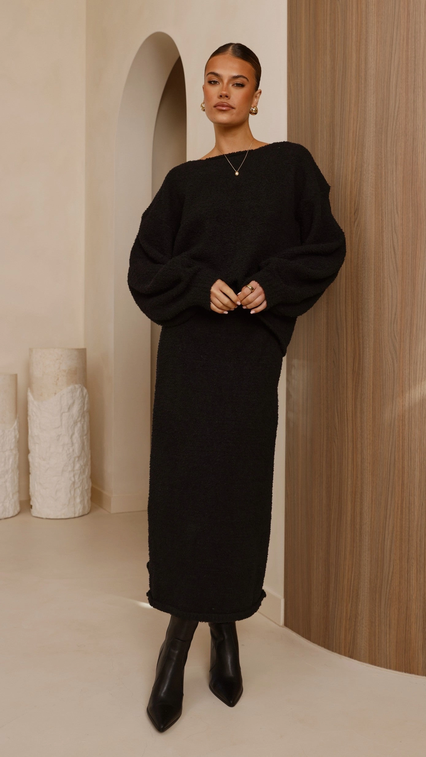 Cohen Knit Midi Skirt - Black