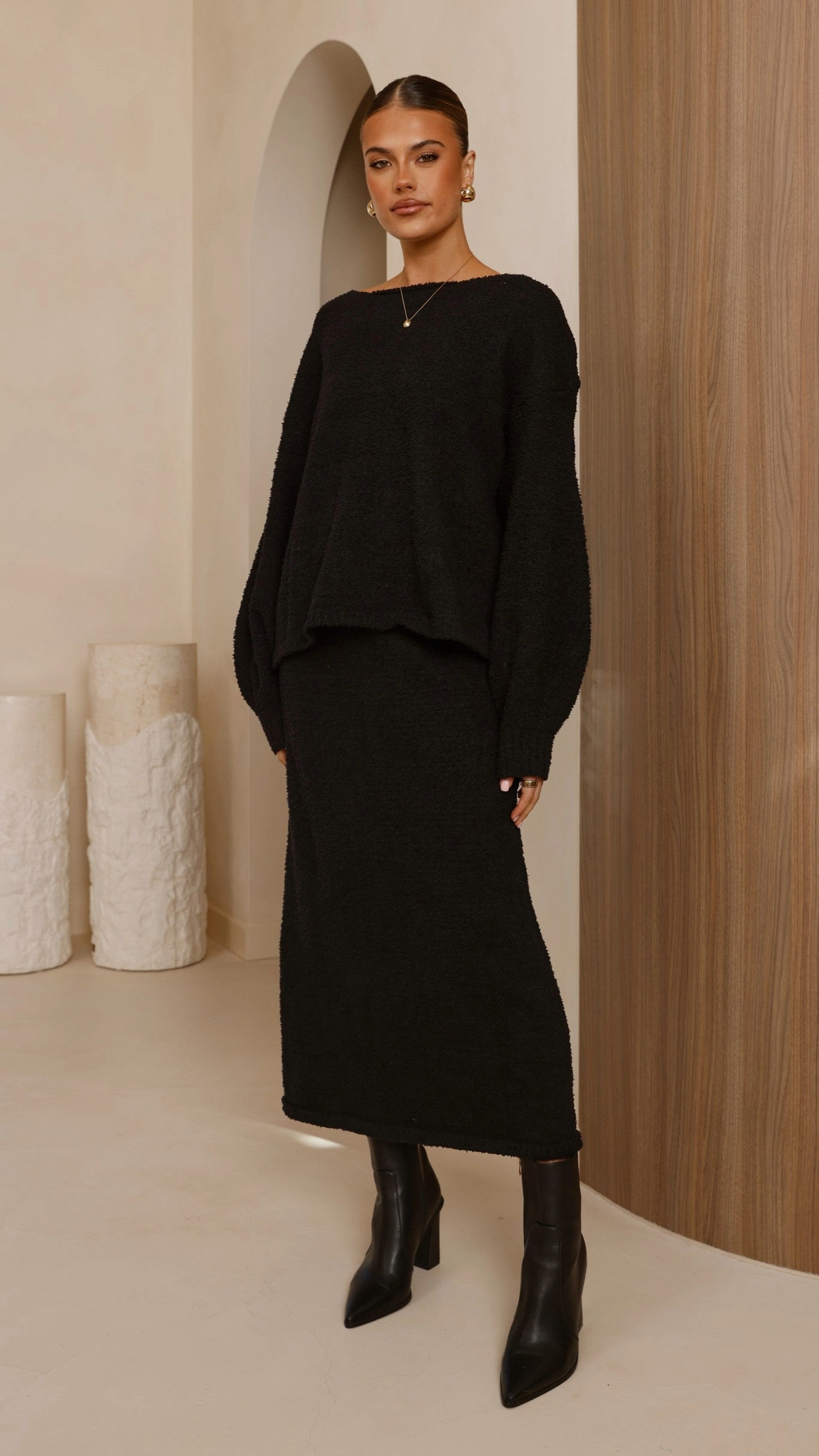 Cohen Knit Midi Skirt - Black
