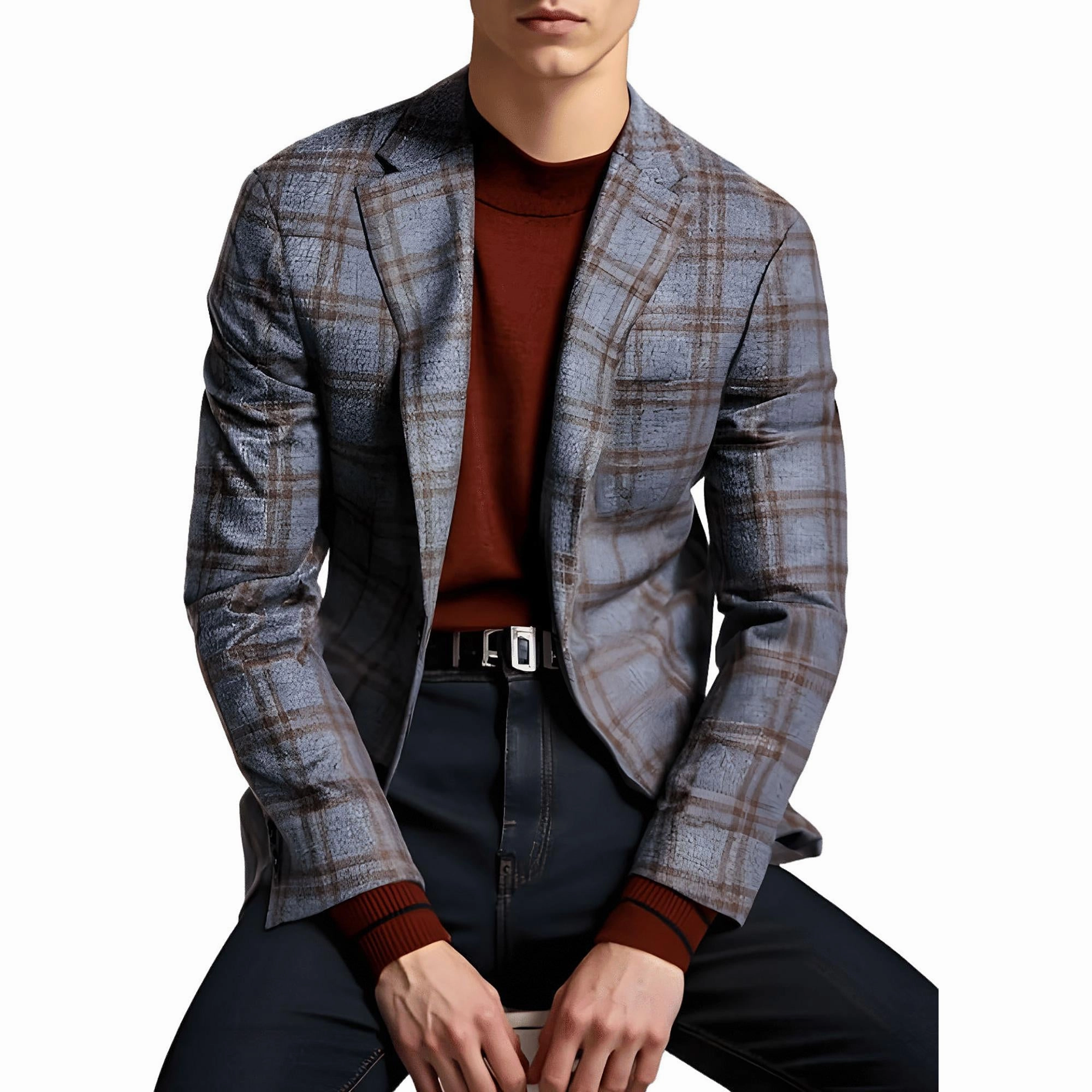 Conrad Mens Plaid Knit Two-Button Blazer
