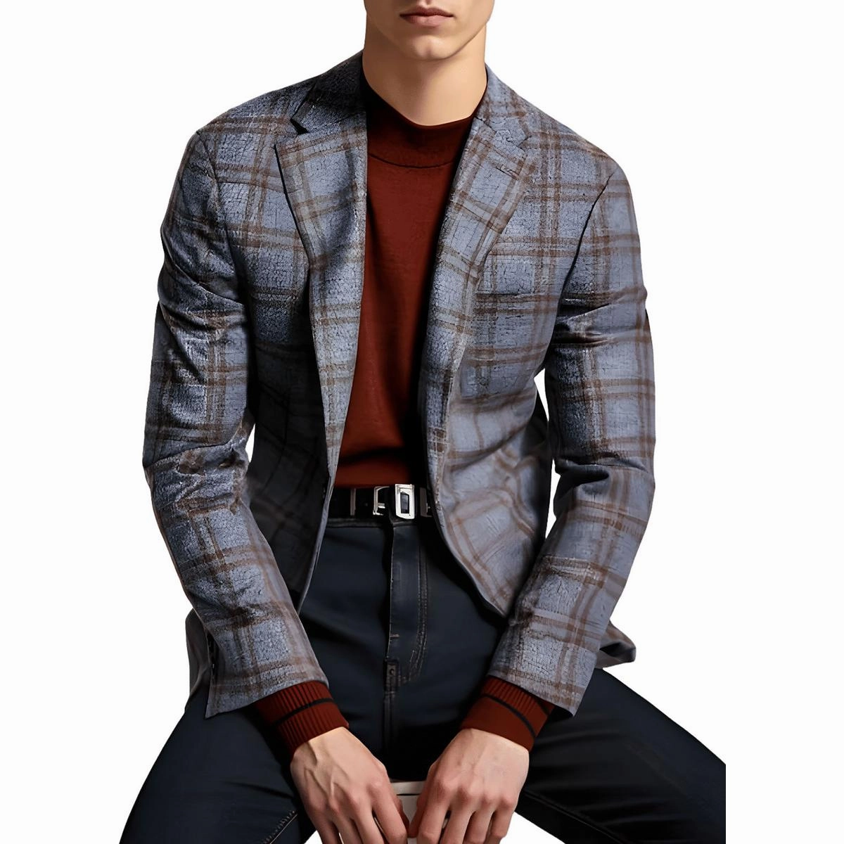 Conrad Mens Plaid Knit Two-Button Blazer
