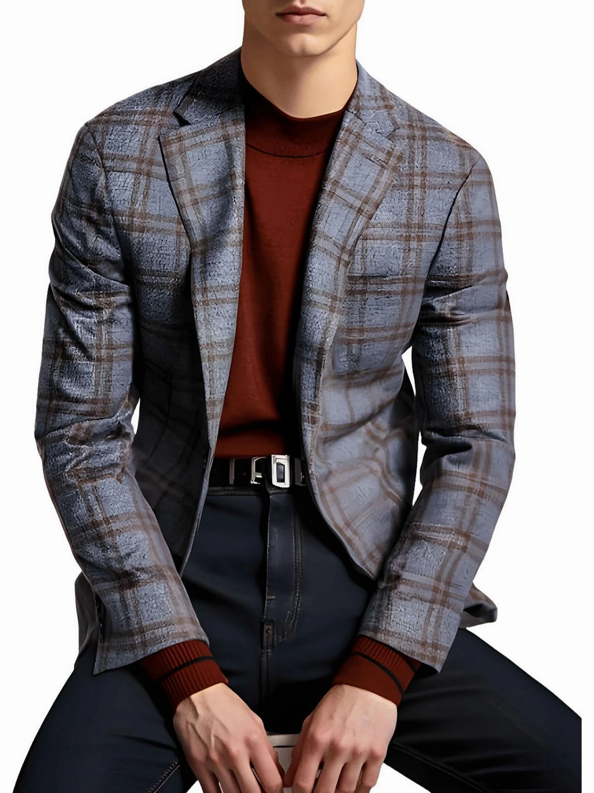 Conrad Mens Plaid Knit Two-Button Blazer