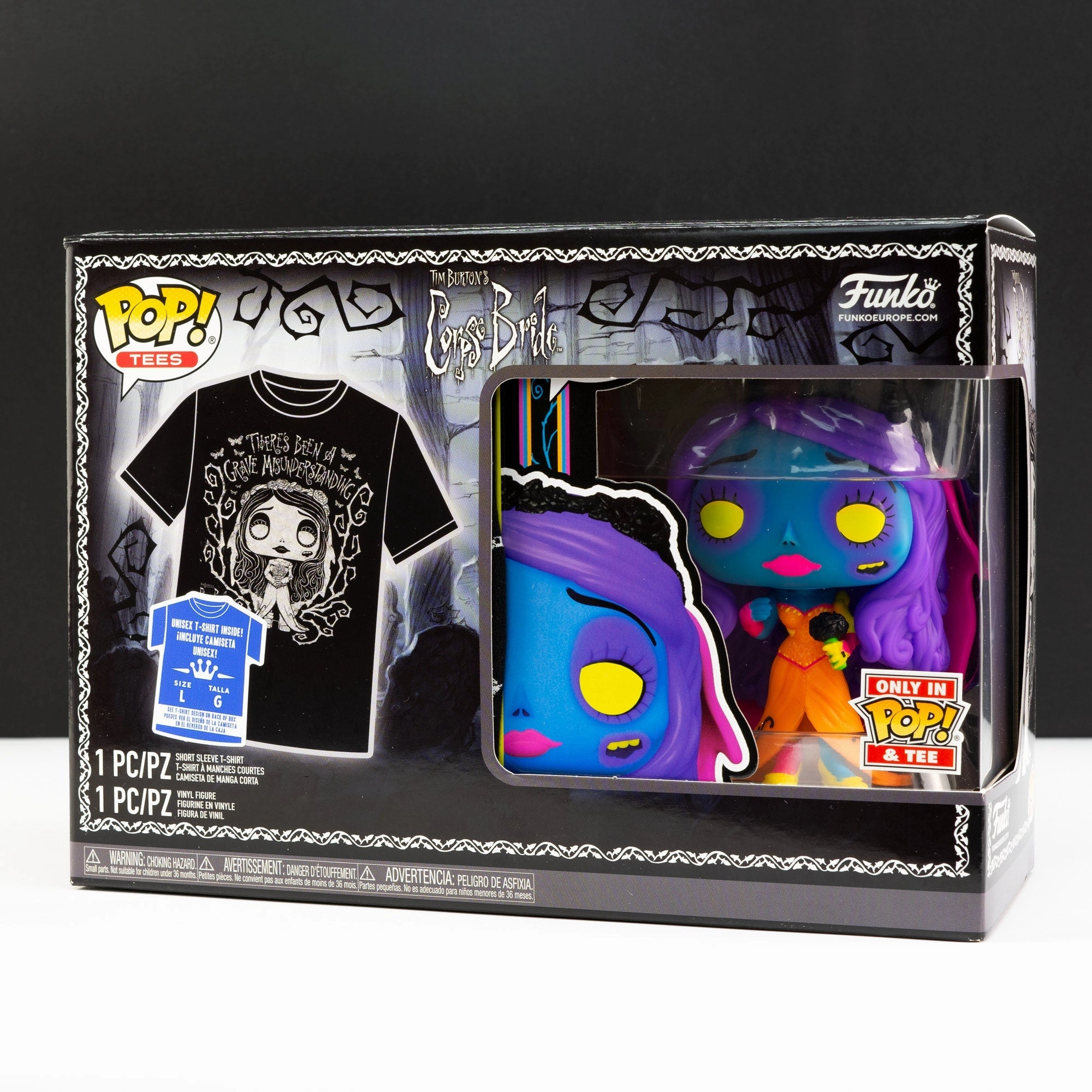 Corpse Bride Emily (Black Light) Pop! Vinyl and Tee Set