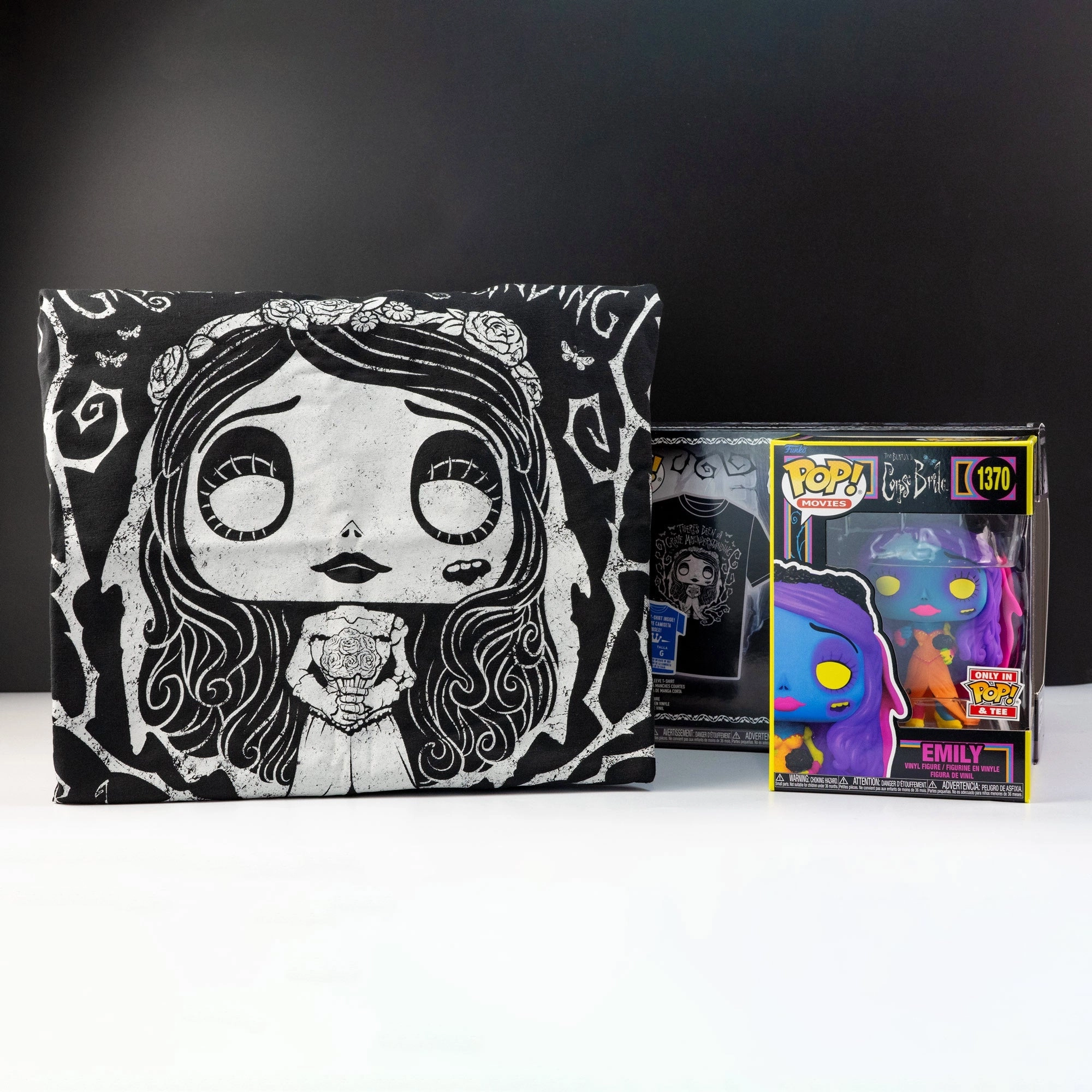 Corpse Bride Emily (Black Light) Pop! Vinyl and Tee Set