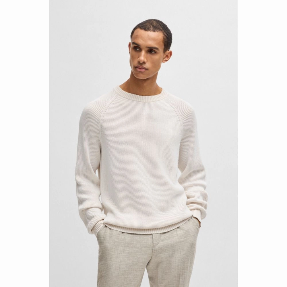 Cotton-linen sweater with striped knit