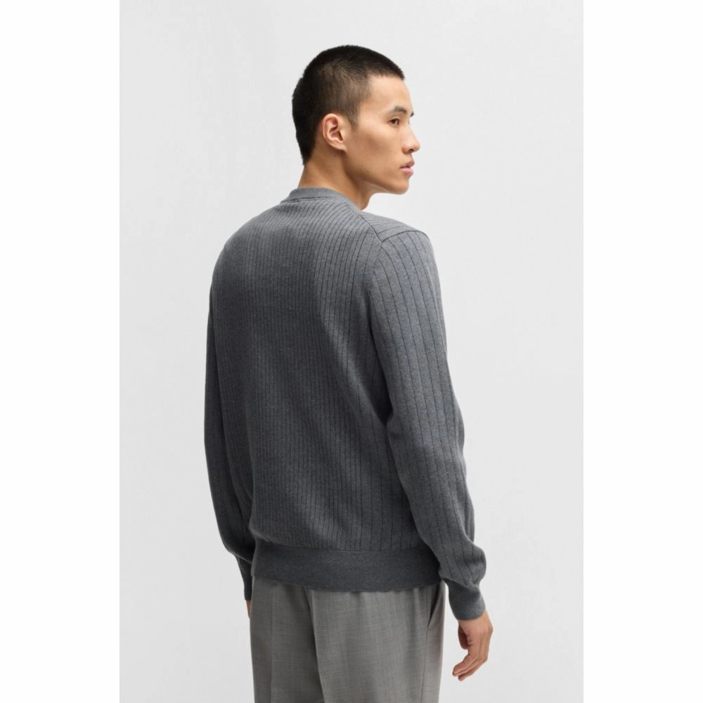 Cotton sweater with knitted vertical stripes in regular fit