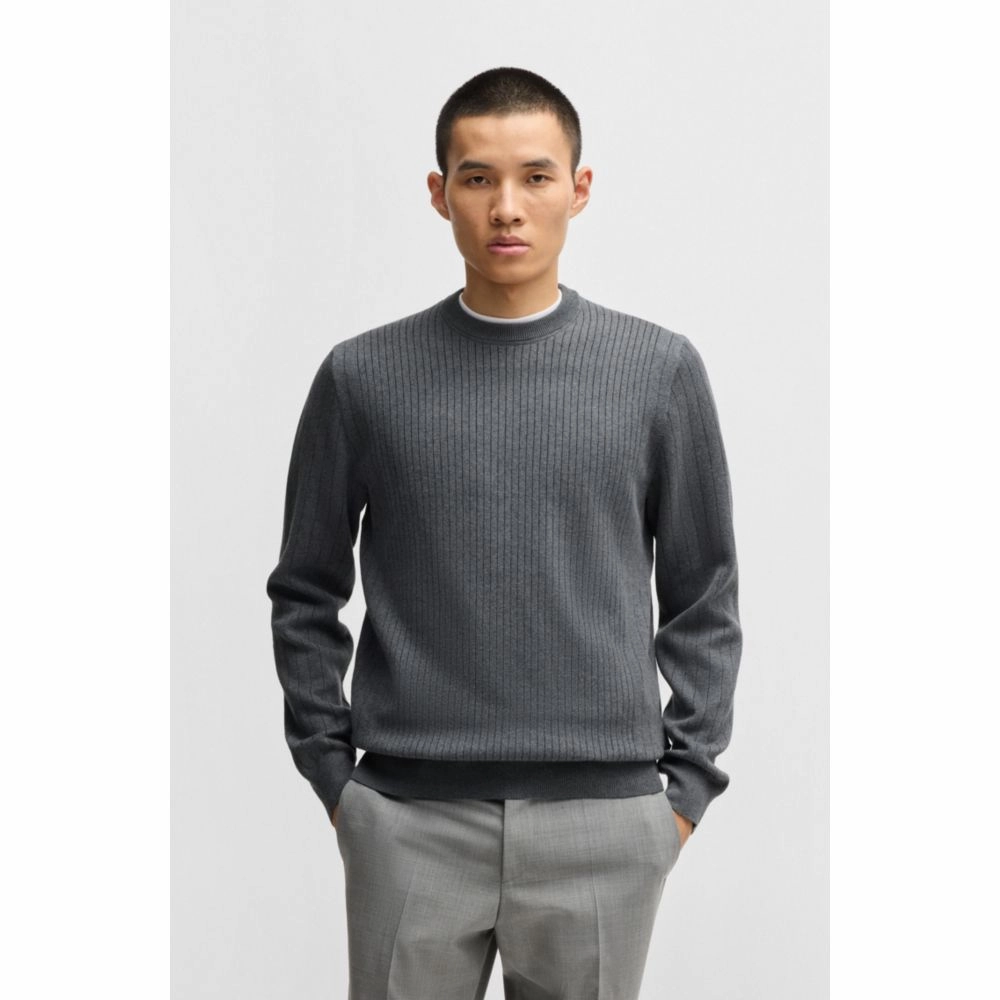 Cotton sweater with knitted vertical stripes in regular fit