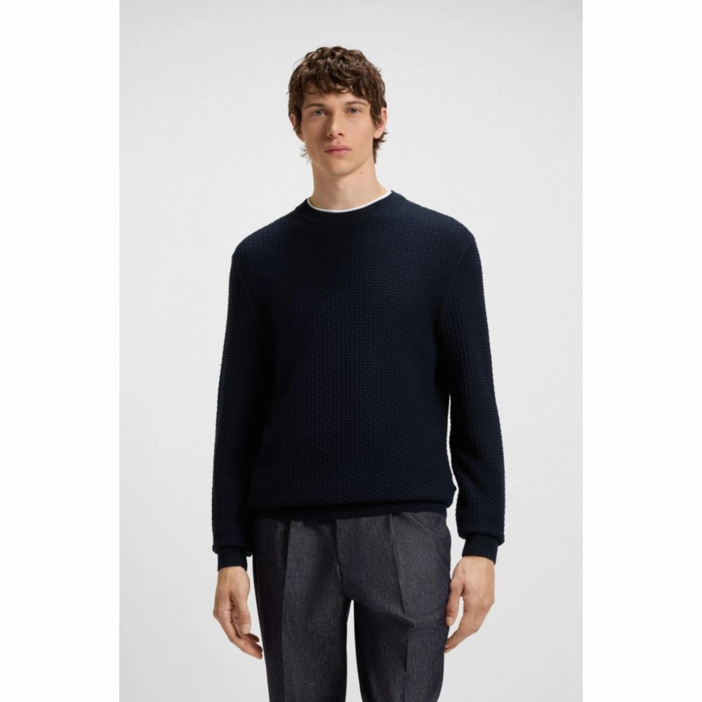 Cotton sweater with mixed structures