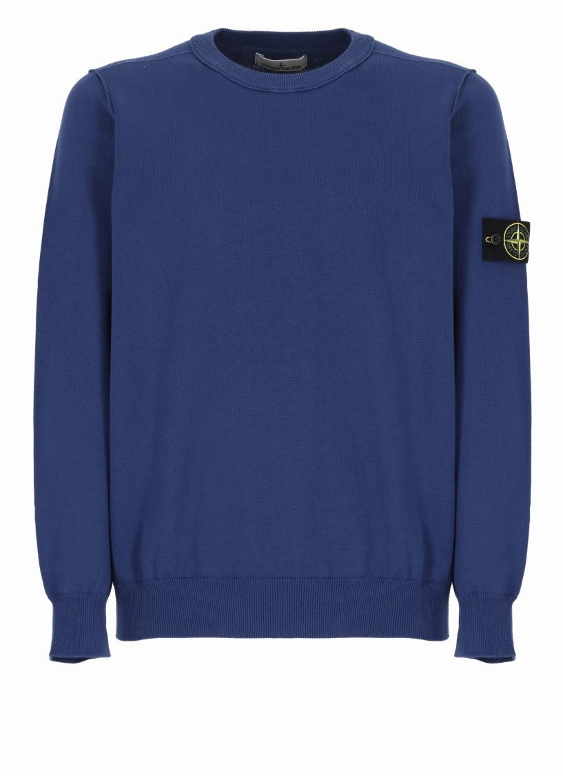 Cotton Sweater With Round Neck And Logo Patch