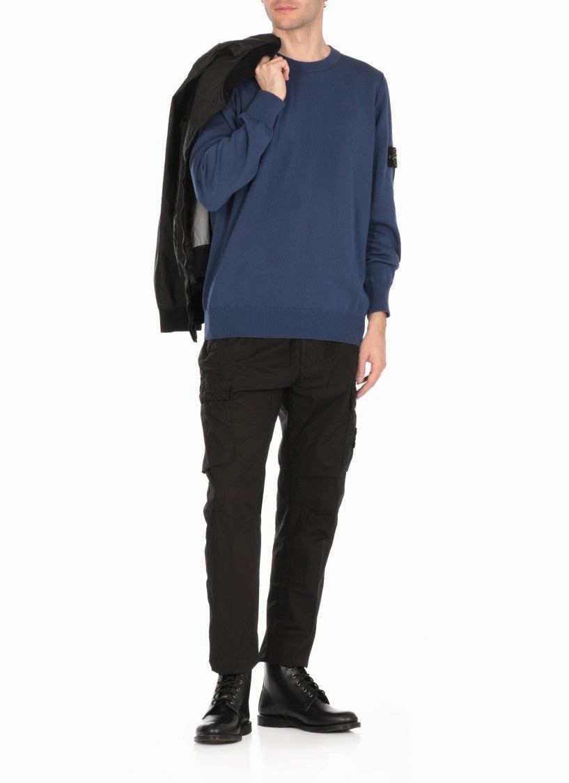 Cotton Sweater With Round Neck And Logo Patch