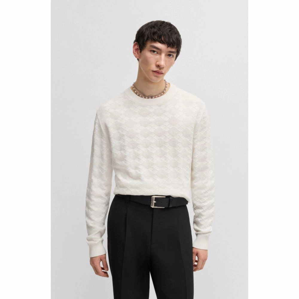 Cotton sweater with tonal Argyle pattern